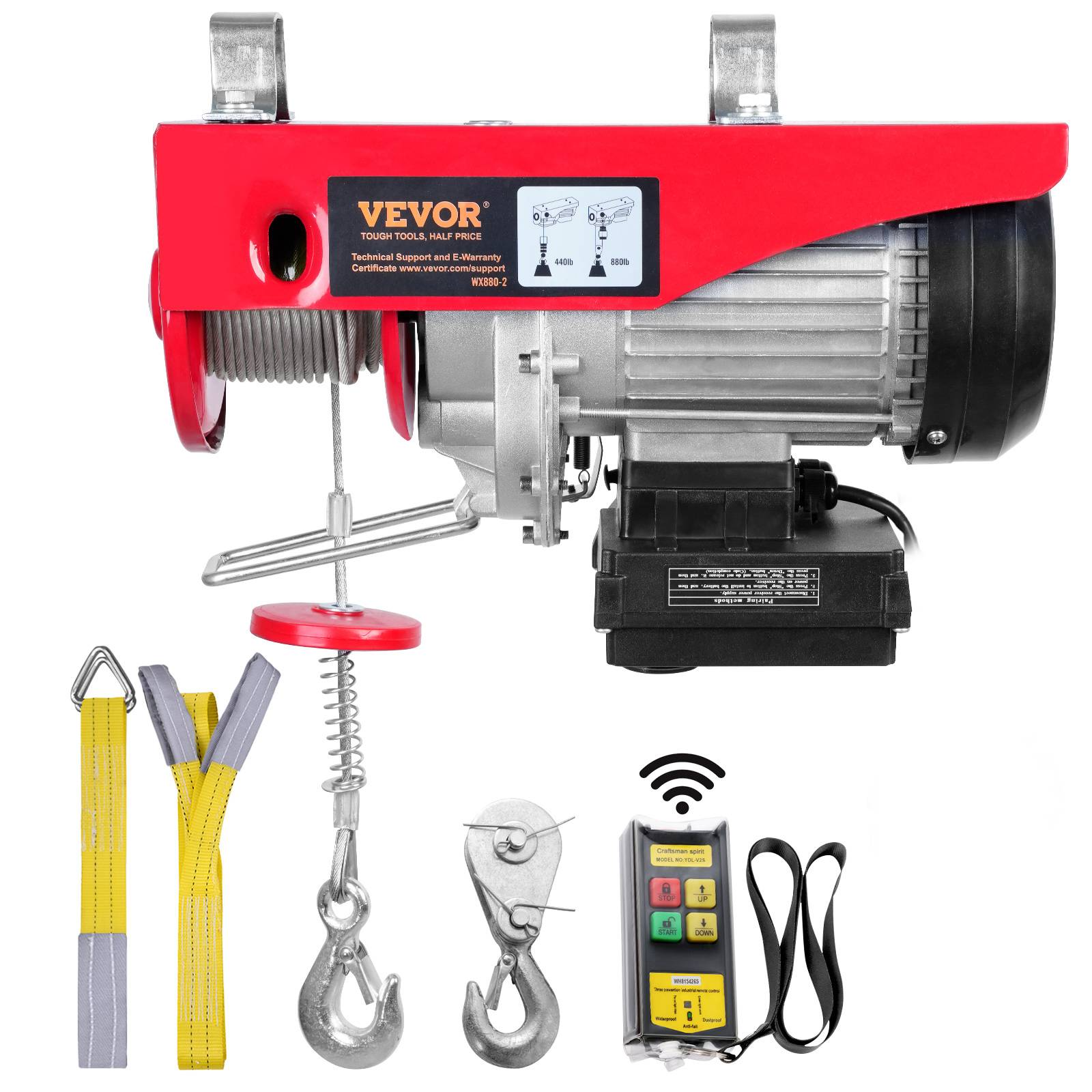 VEVOR Treuil électrique 400kg, télécommande sans fil, 850W, câble 12m, levage et remorquage. - Image 1