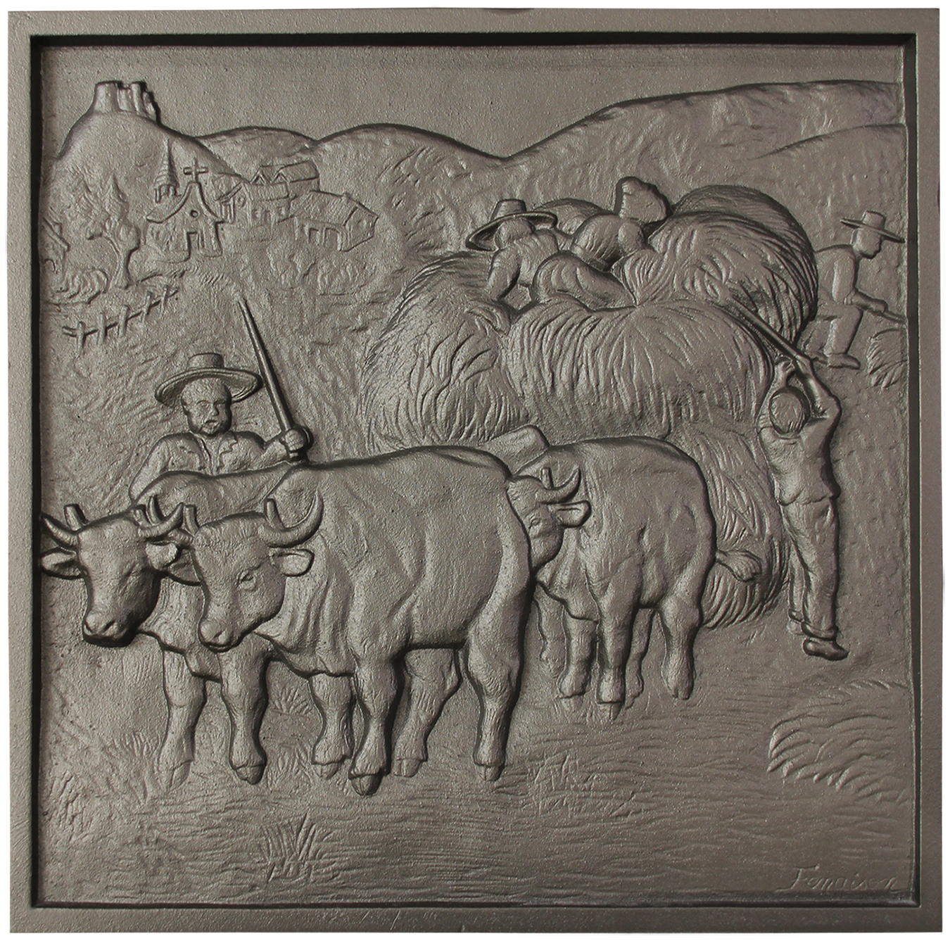 Plaque de cheminée rentrée des foins Dommartin grise H. 49cm X L. 49cm - Imagen 1