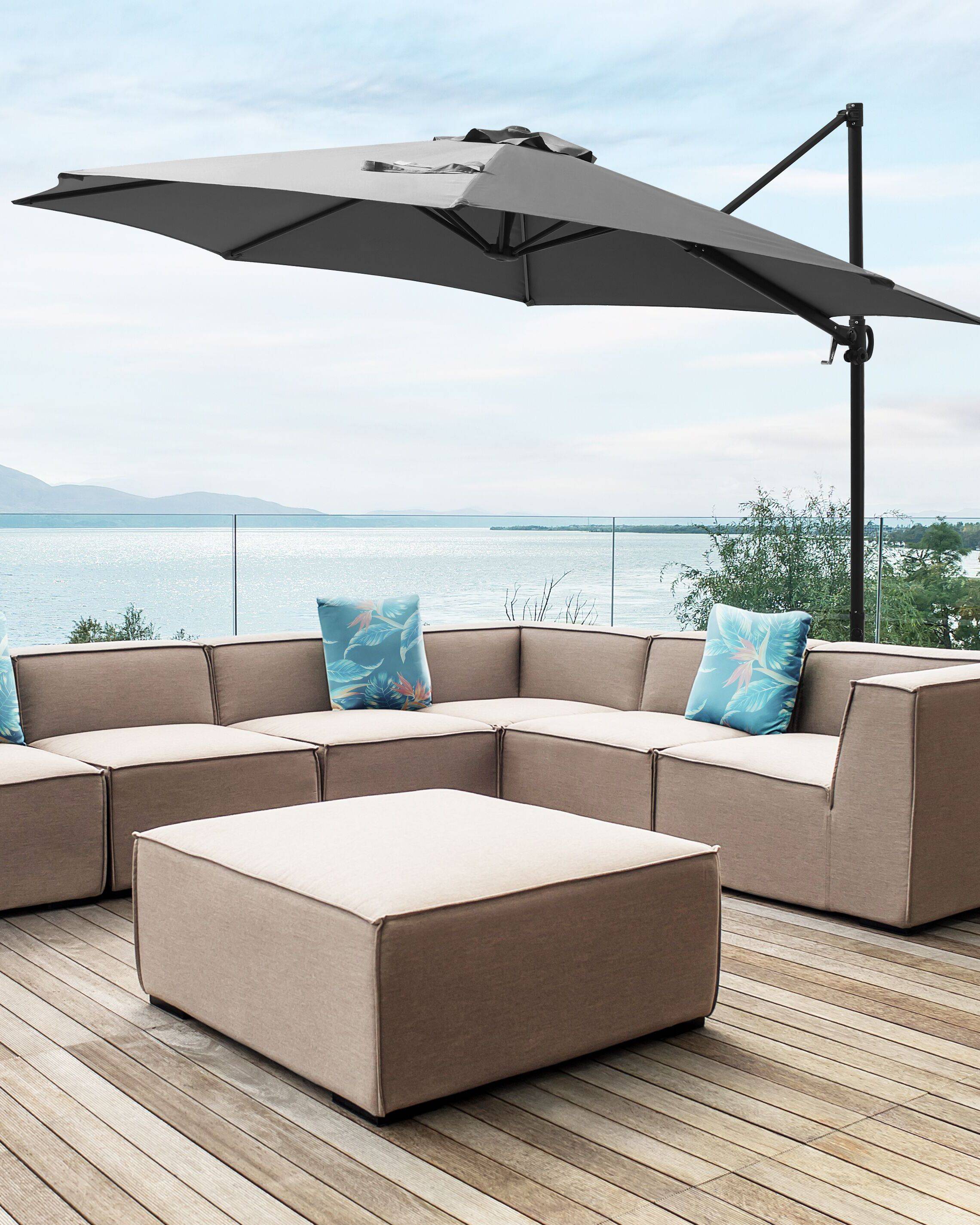 Beliani - Parasol de Jardin Gris Foncé en Aluminium et Tissu Polyester ⌀ 2,95 m Octogonal à Manivelle et en Porte-à-Faux Rotation 360° Résistant aux UV - Imagen 2
