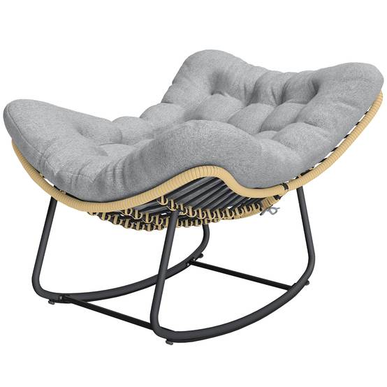 Fauteuil à Bascule Résine Tressée Balcon Terrasse Assise Rembourrée Coton Gris - ComfortXL Outdoor Living - Image 2