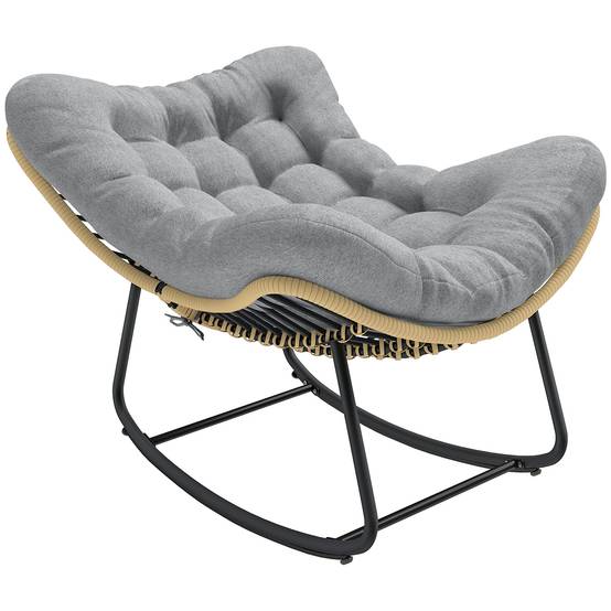 Fauteuil à Bascule Résine Tressée Balcon Terrasse Assise Rembourrée Coton Gris - ComfortXL Outdoor Living - Image 1