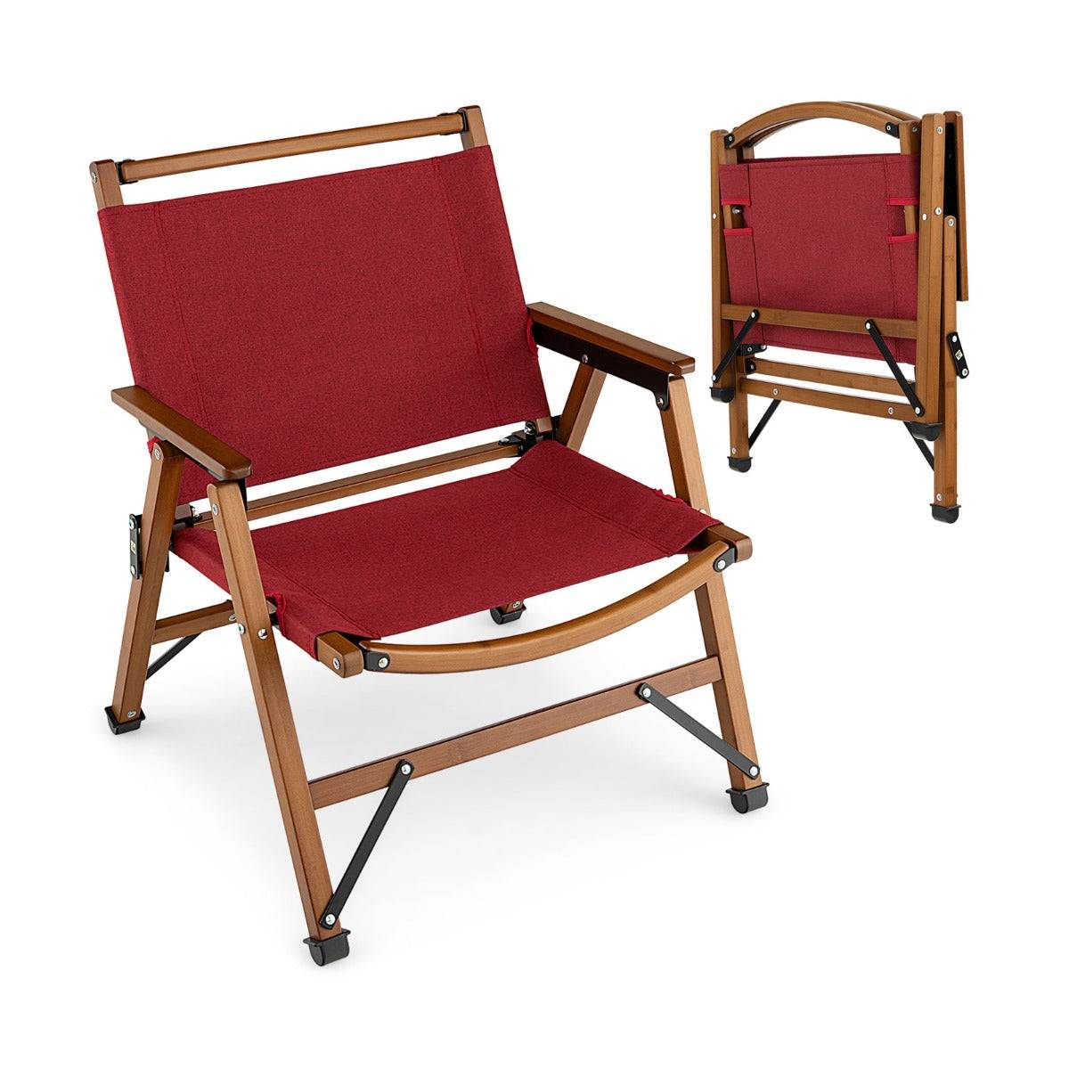 Helloshop26 - Chaise de camping pliante charge 150 kg avec cadre en bambou massif chaise pliante d'extérieur avec accoudoirs hauteur d’assise 34cm - Imagen 1