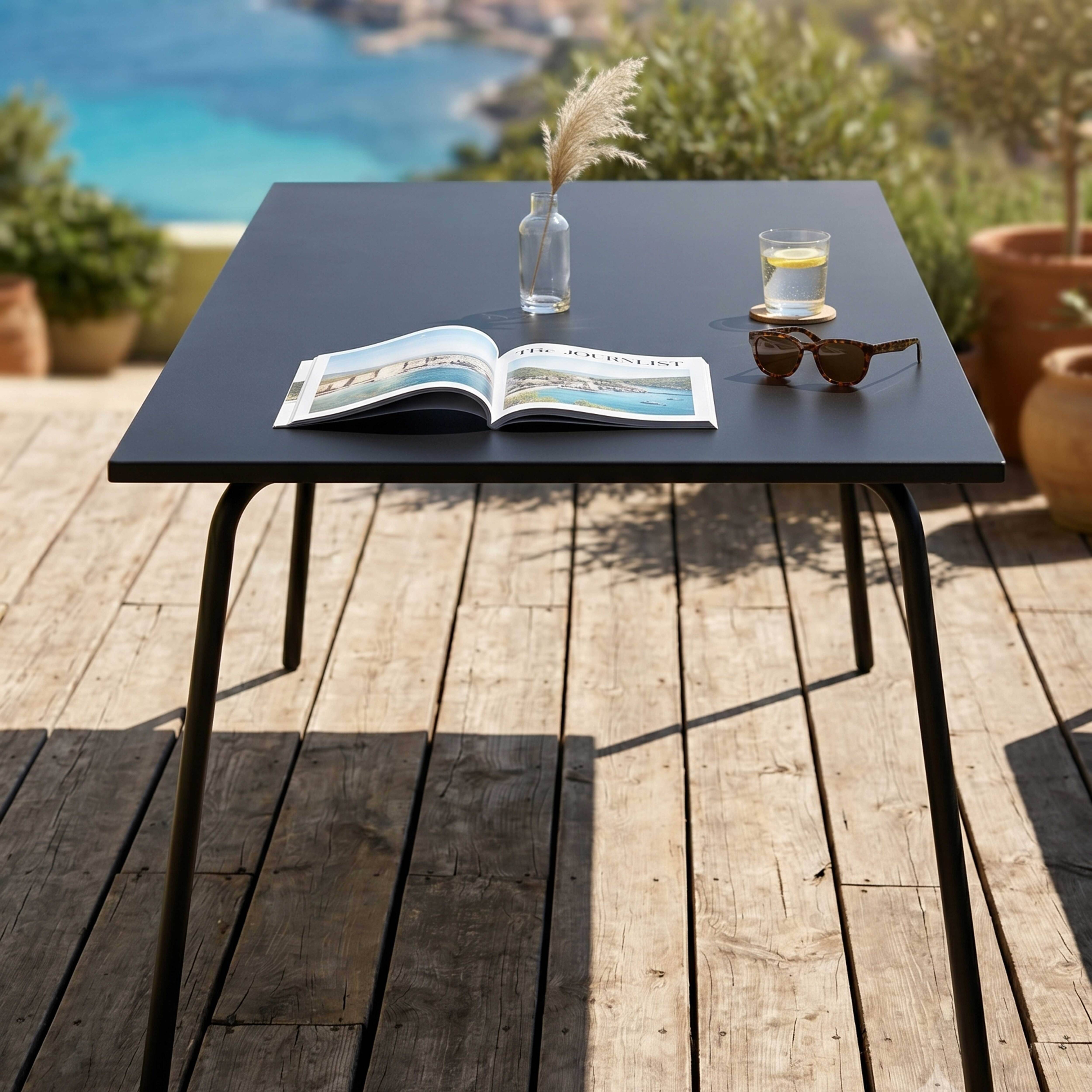 Oviala - Table de jardin rectangulaire en acier 8 places 180 cm noir Palavas - Oviala - Image 3
