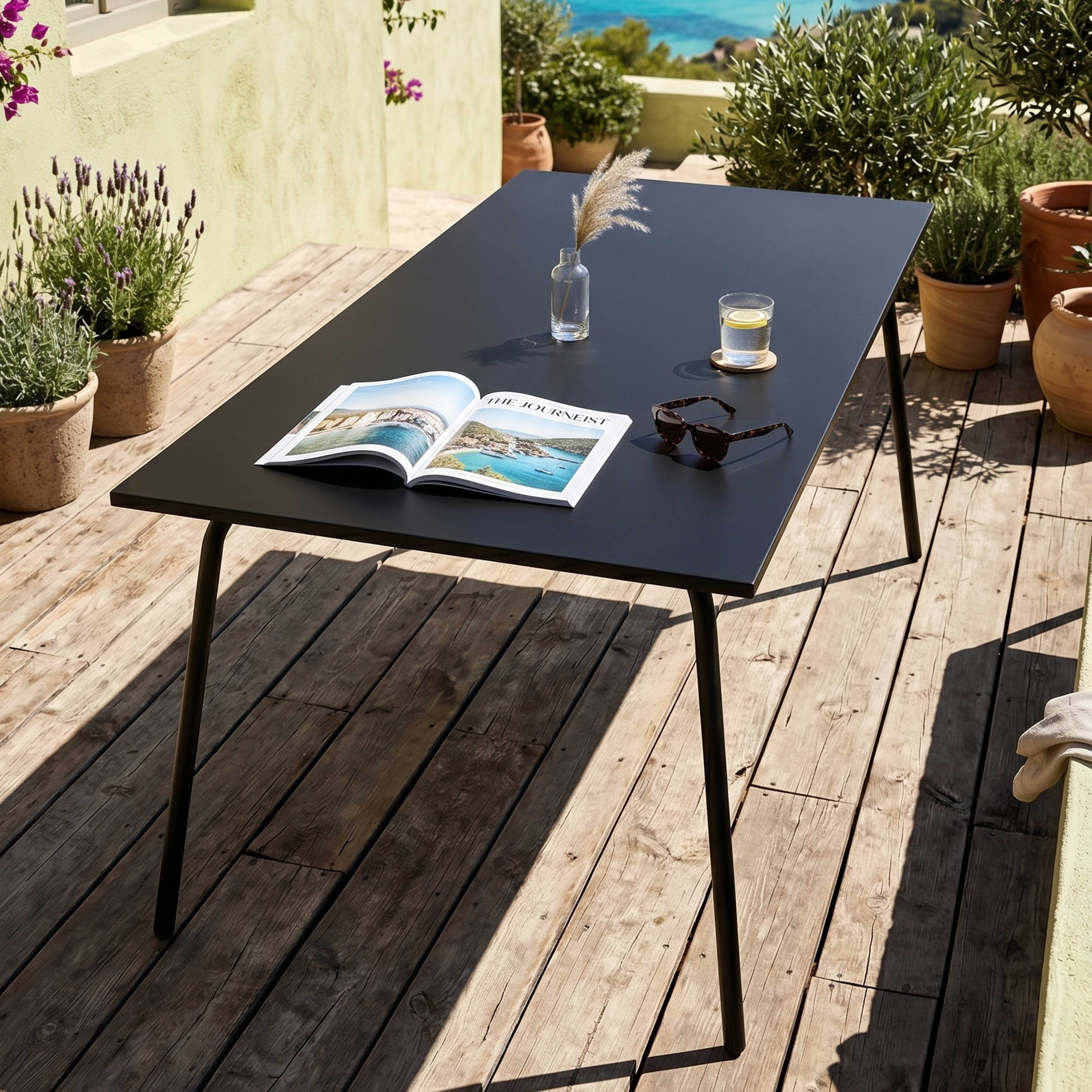 Oviala - Table de jardin rectangulaire en acier 8 places 180 cm noir Palavas - Oviala - Image 2