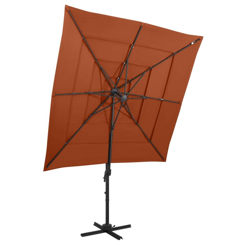 Helloshop26 - Parasol à 4 niveaux avec mât en aluminium 250 x 250 cm orange - Imagen 2