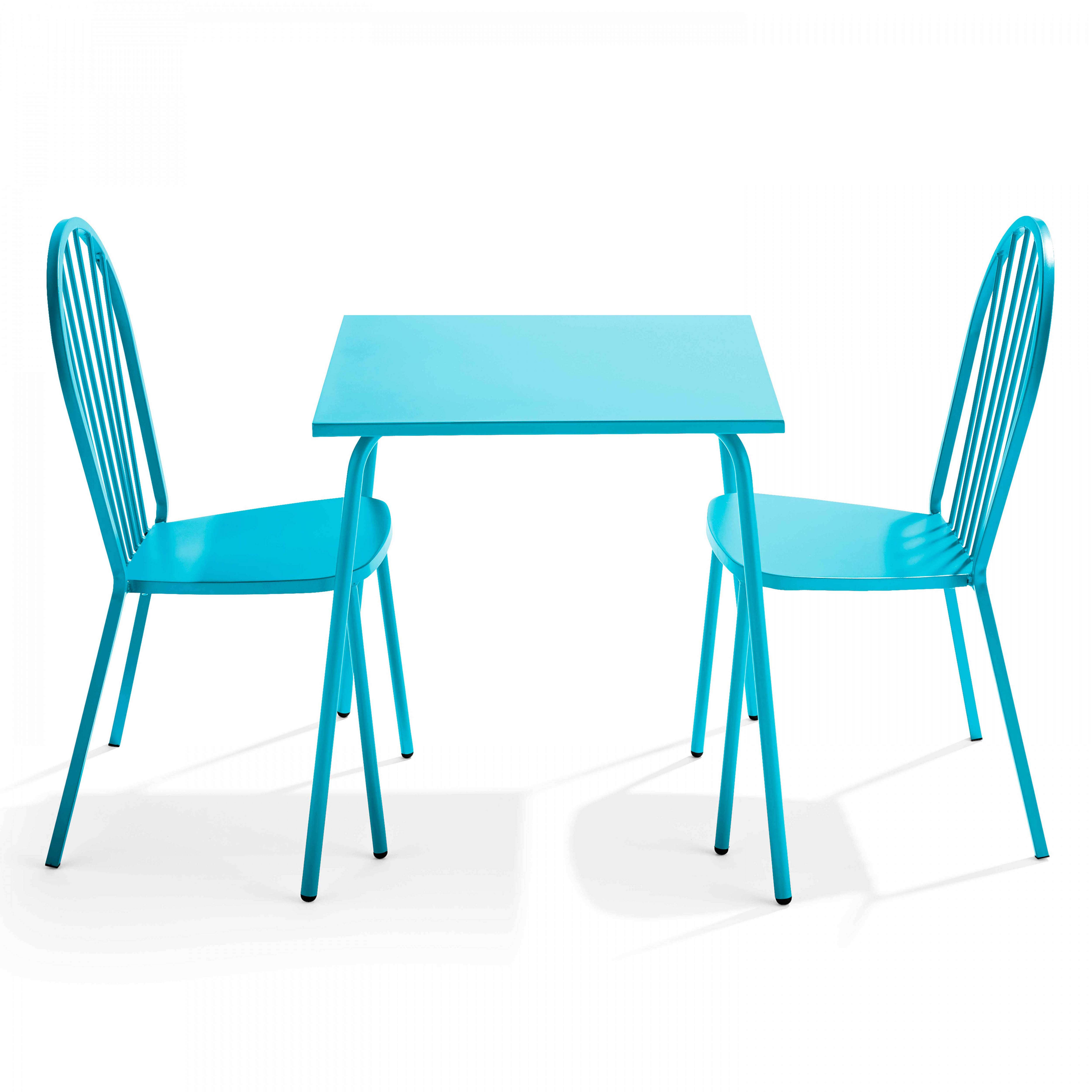 Oviala - Ensemble table de jardin bistrot et 2 chaises en acier bleu Palavas - Oviala - Imagen 1