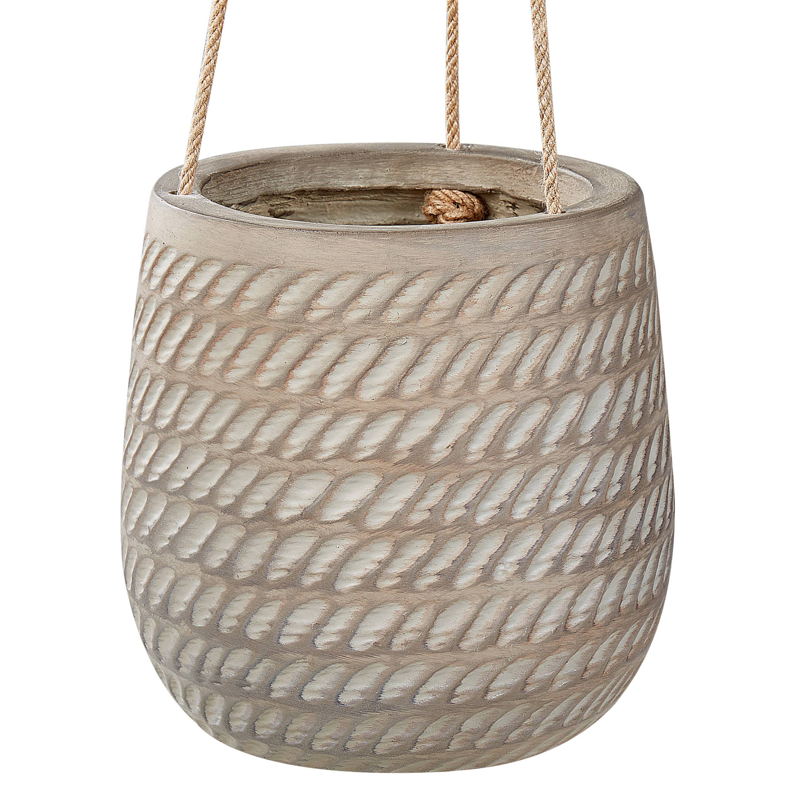 Beliani - Pot de Fleurs Suspendu Taupe en Fibre d'Argile ⌀ 20 cm Motif Gaufré Rond avec Corde de Jute Jardinière - Imagen 4