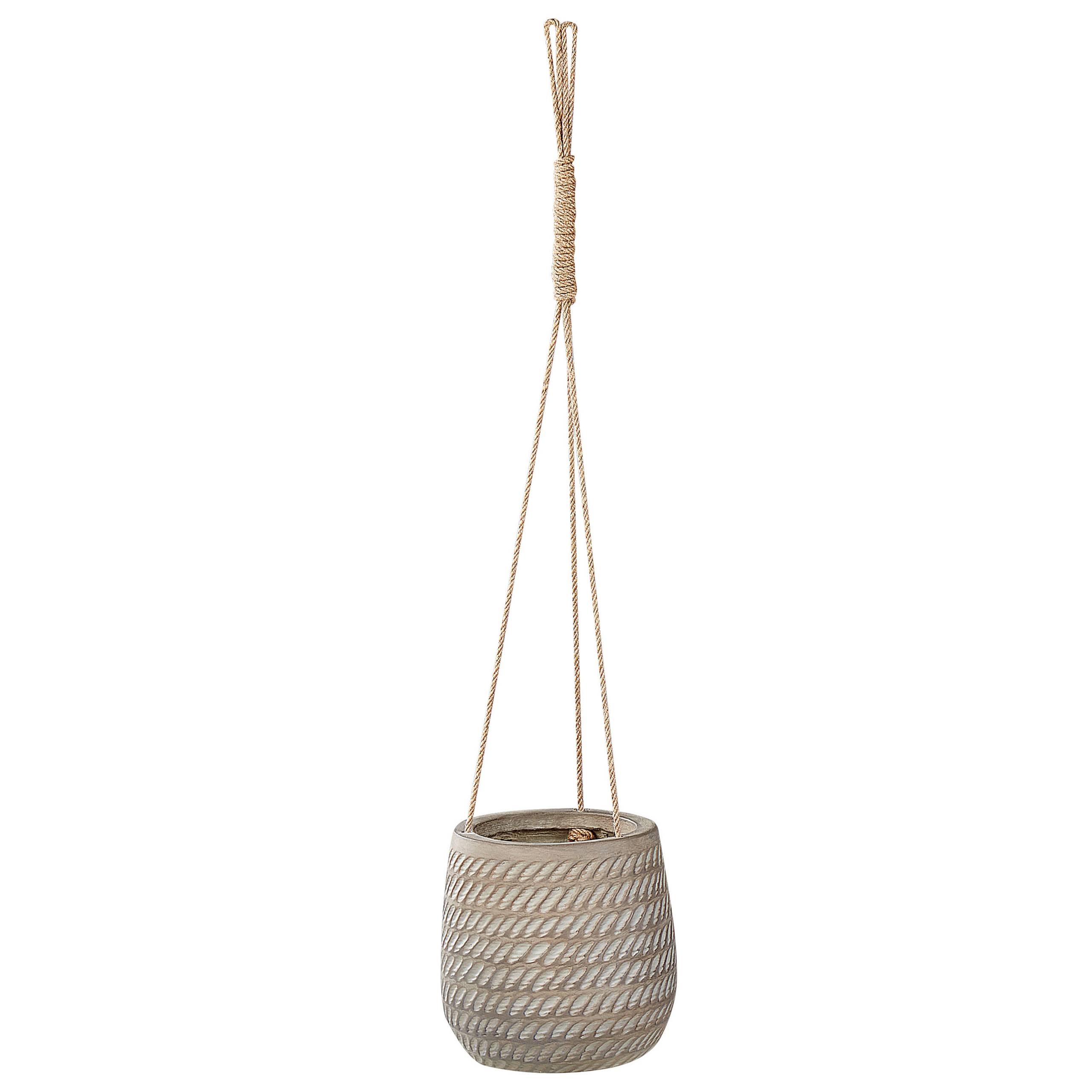 Beliani - Pot de Fleurs Suspendu Taupe en Fibre d'Argile ⌀ 20 cm Motif Gaufré Rond avec Corde de Jute Jardinière - Imagen 1