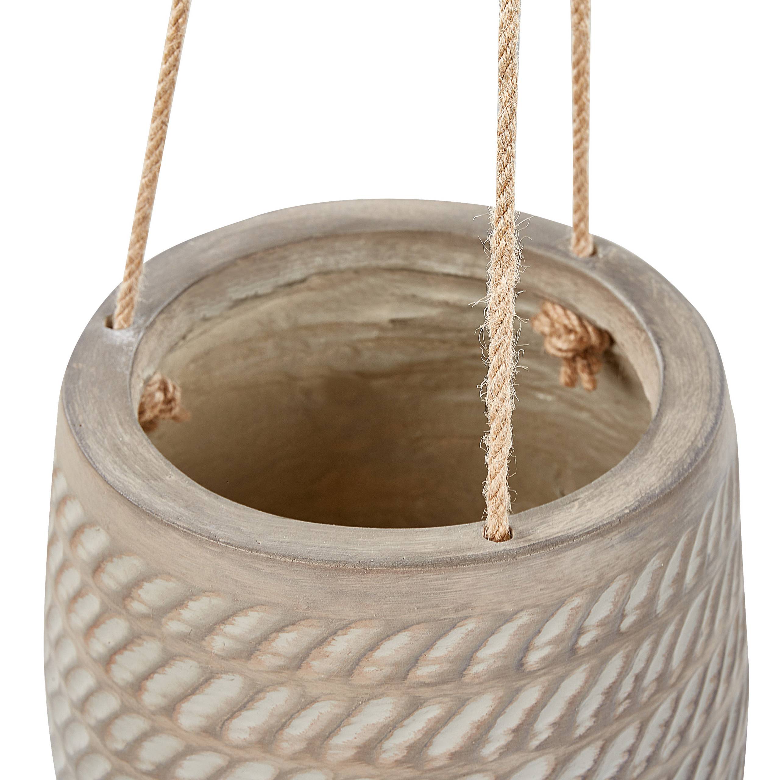 Beliani - Pot de Fleurs Suspendu Taupe en Fibre d'Argile ⌀ 20 cm Motif Gaufré Rond avec Corde de Jute Jardinière - Imagen 5