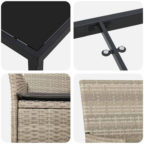 Salon de jardin 2 personnes Résine tressée avec coussins pour Balcon Gris clair – ComfortXL Outdoor Living - Image 9