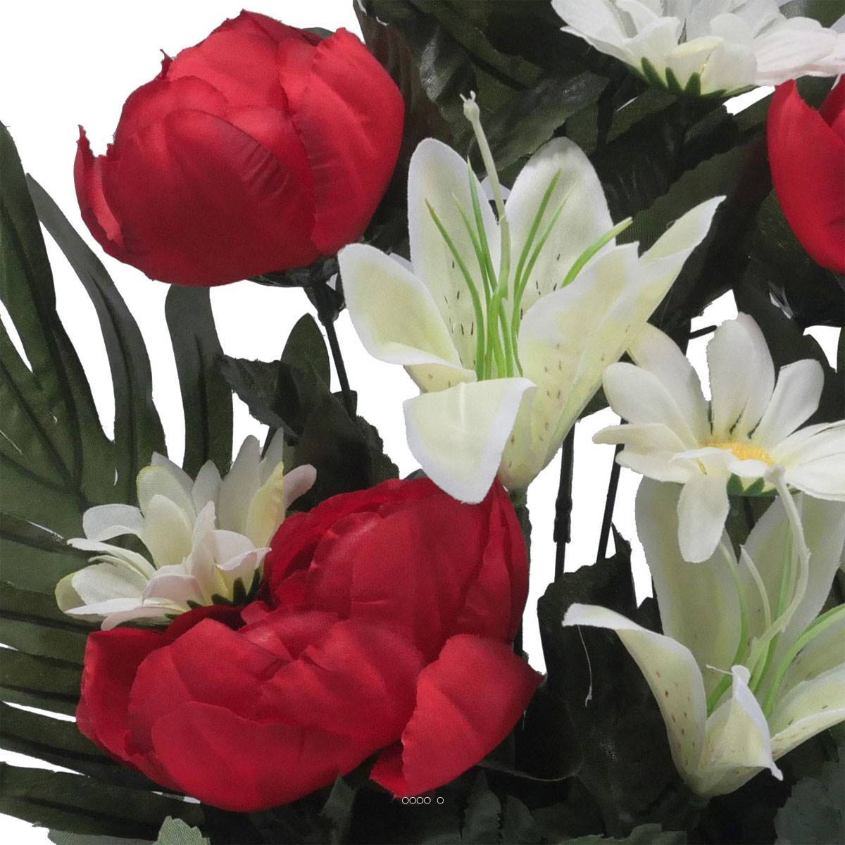 Artificielles - Jardinière fleurs artificielles Pivoine, Lys, Gerbera et ficus Rouge pour la Toussaint - couleur: Rouge - Imagen 3