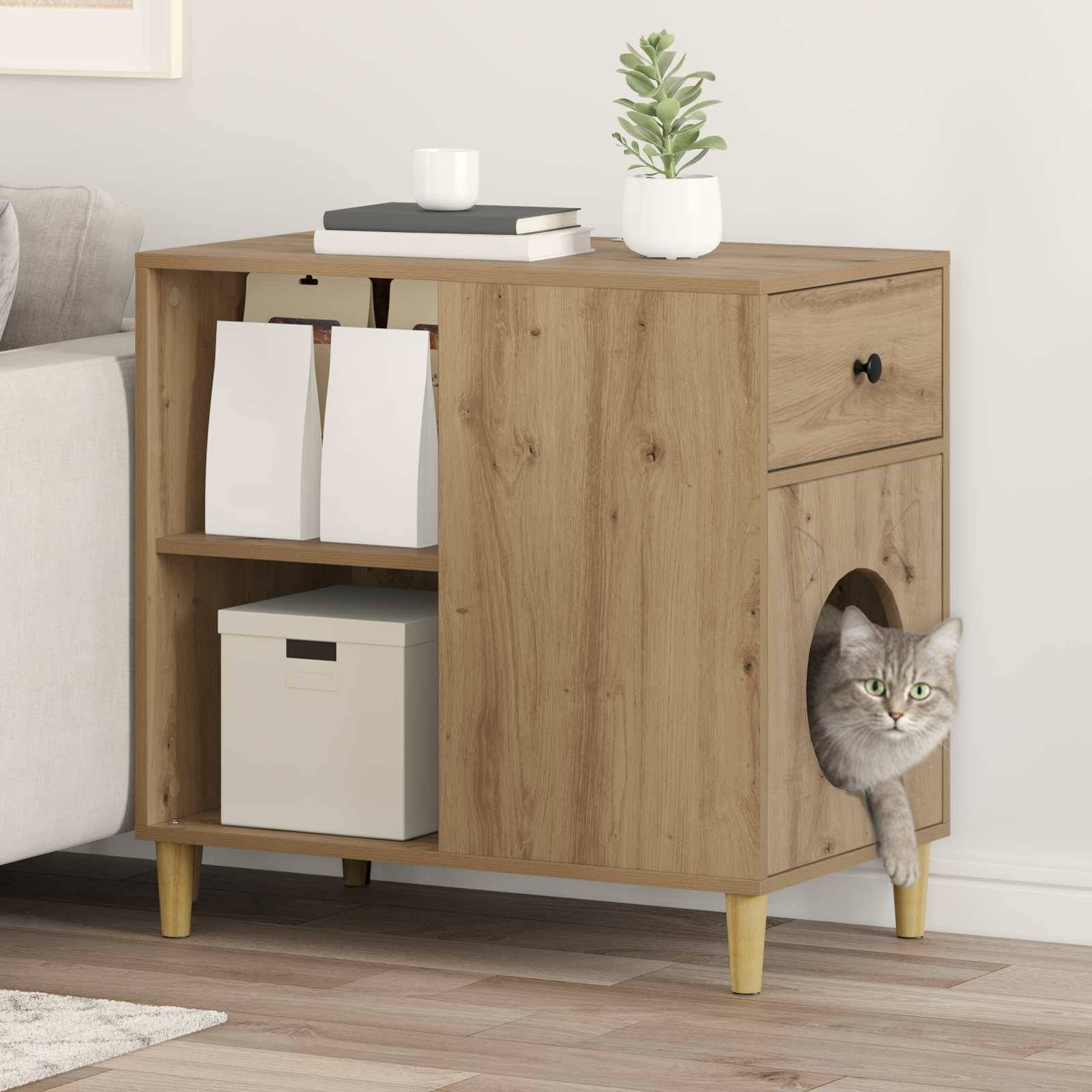Grande Maison Chat Chêne Artisan Brun 72cm pour Grand Chat Naturel - ComfortXL Outdoor Living - Image 1