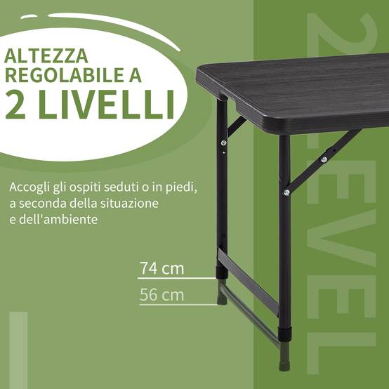 Table pliante réglable Acier HDPE Camping Terrasse Hauteur ajustable 118cm Gris - ComfortXL Outdoor Living - Image 7