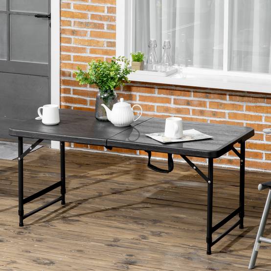 Table pliante réglable Acier HDPE Camping Terrasse Hauteur ajustable 118cm Gris - ComfortXL Outdoor Living - Image 3