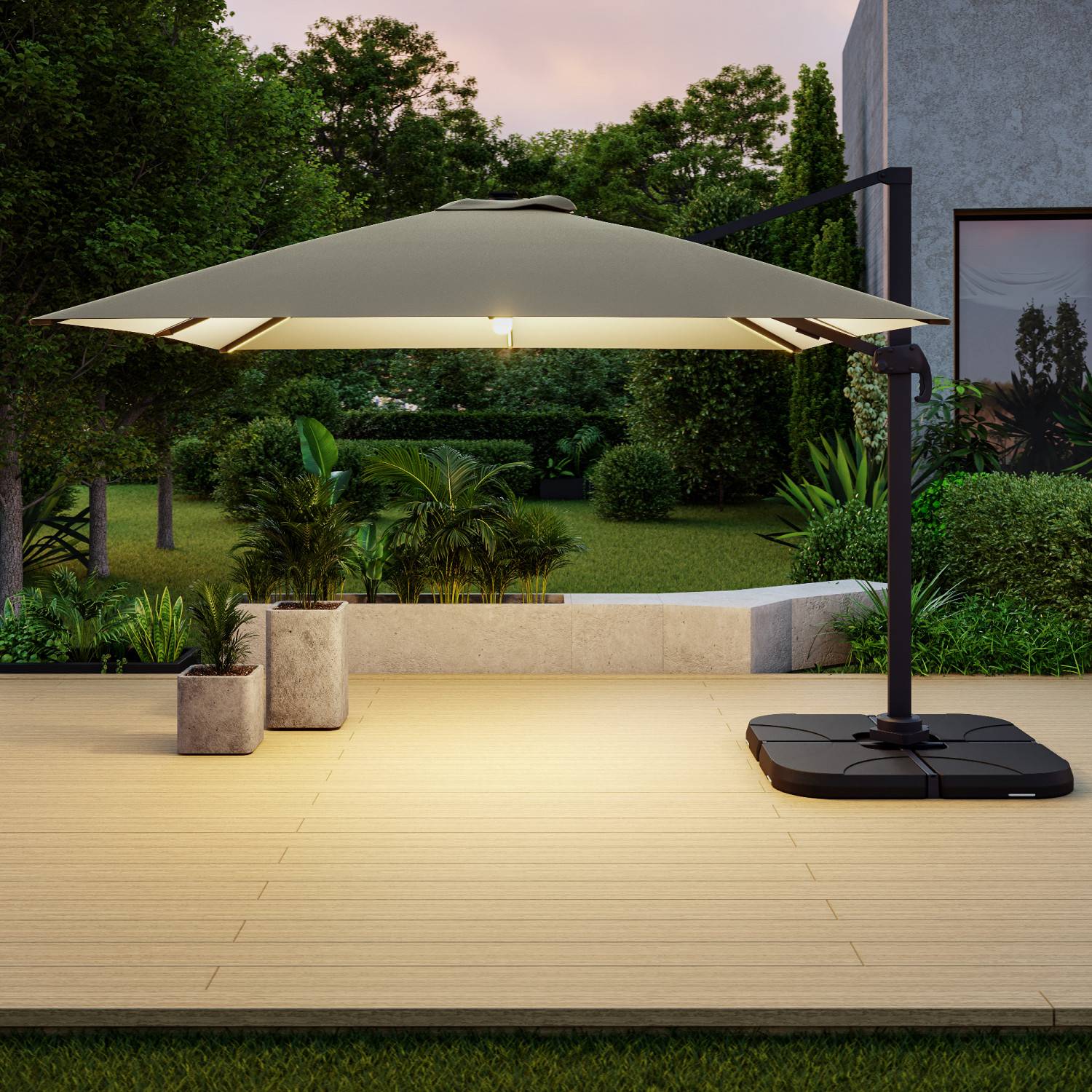 Autre - Parasol déporté LED 3x4m rectangle en aluminium + housse - rotatif 360° - Taupe - ROME - Imagen 2