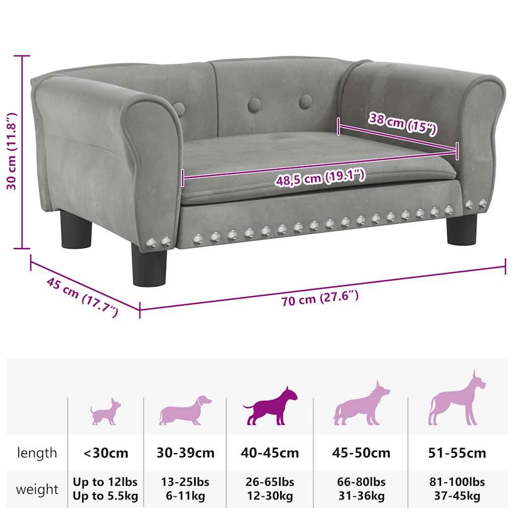Vidaxl - Lit pour chien gris clair 70x45x30 cm velours vidaXL 171825 - Imagen 3