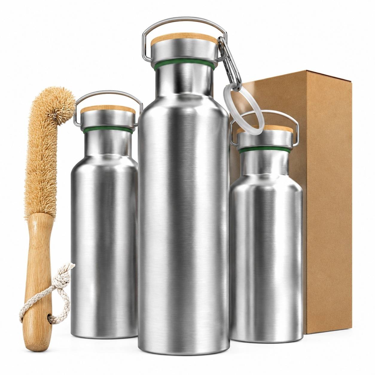 Bouteille Isotherme Acier Inoxydable Étanche Lavable Lave-Vaisselle Avec Sac Jute - Image 1