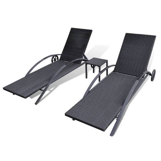 Helloshop26 - Chaises longues avec table 199,5 x 65 x 37 cm résine tressée noir - Imagen 4