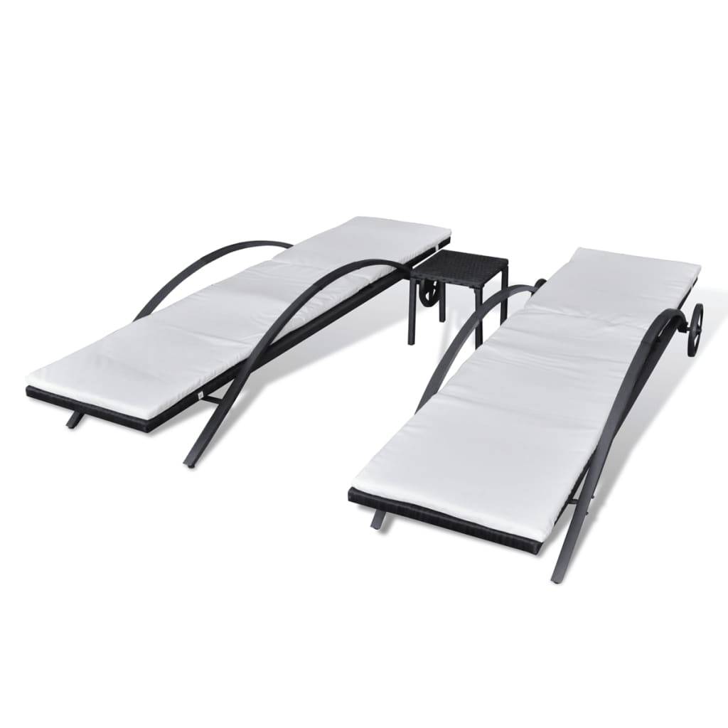 Helloshop26 - Chaises longues avec table 199,5 x 65 x 37 cm résine tressée noir - Imagen 3