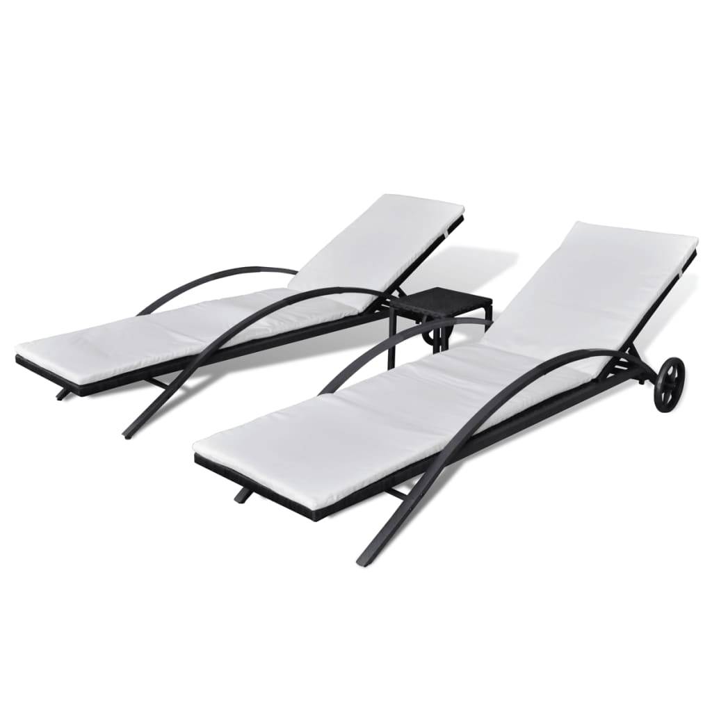 Helloshop26 - Chaises longues avec table 199,5 x 65 x 37 cm résine tressée noir - Imagen 1