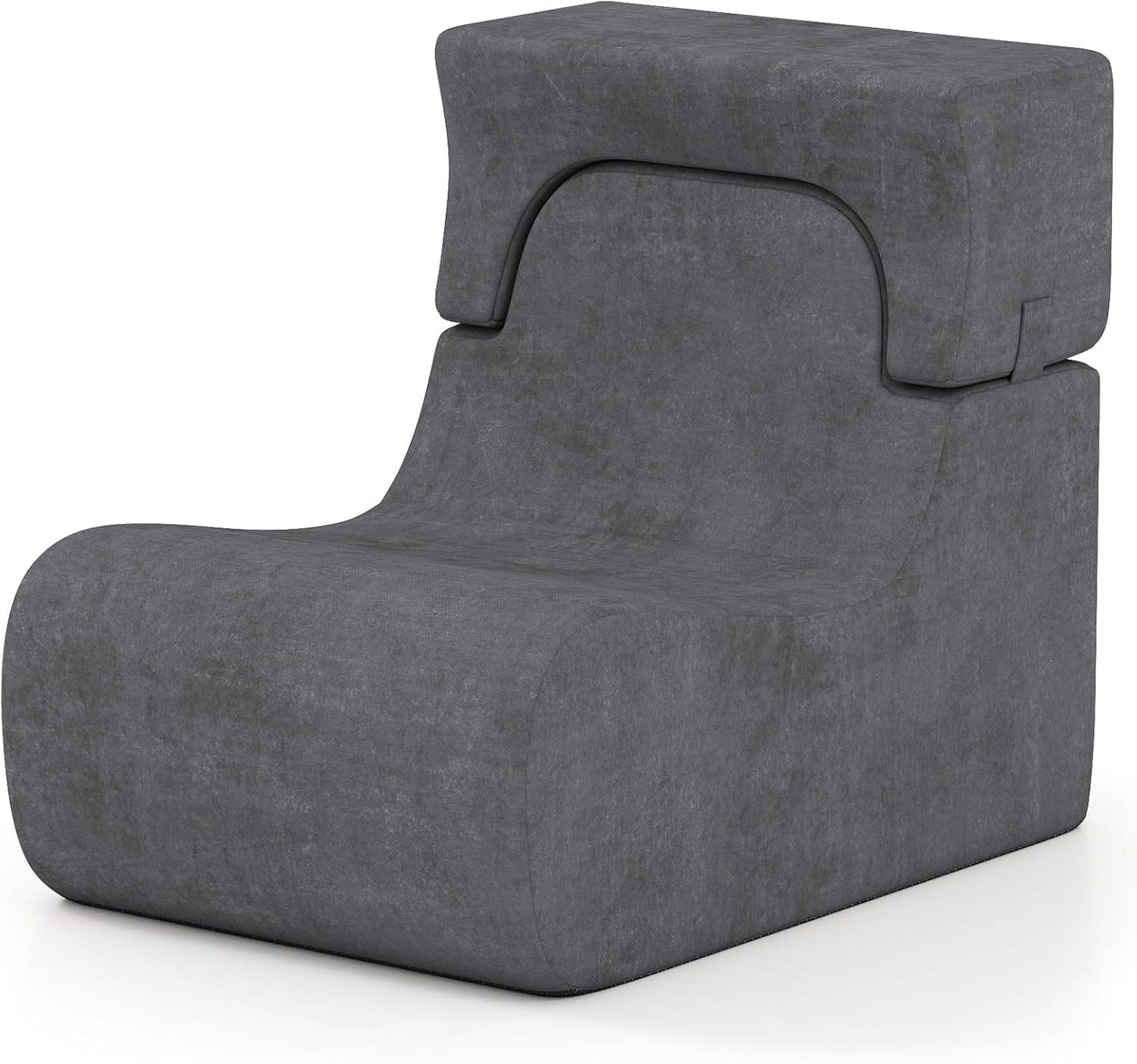 Costway - Canapé Compressé, Fauteuil de Sol avec Appuie-tête Amovible, Dossier et Courbe Ergonomique, Housse Lavable en Velours & Rembourrage en Mousse, Canapé