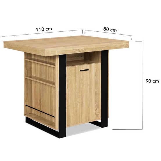 Ilot central PHOENIX 110 cm bois et noir avec rangements - Image 5