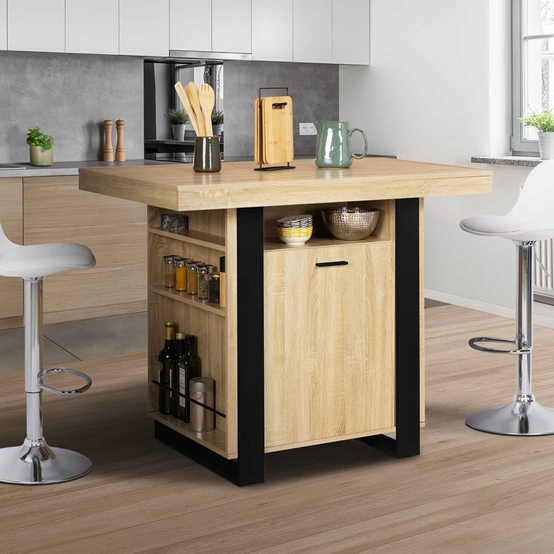 Ilot central PHOENIX 110 cm bois et noir avec rangements - Image 1