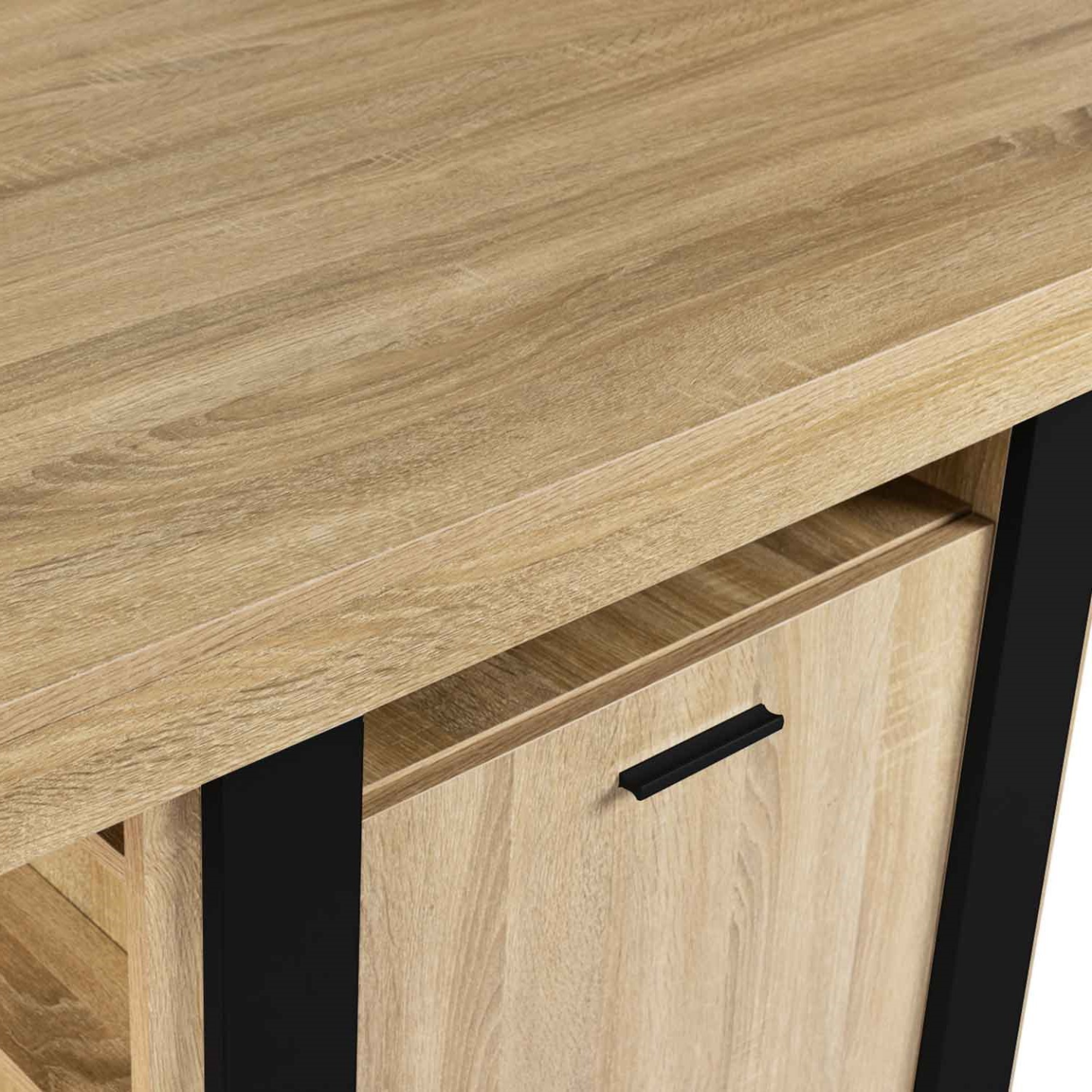 Ilot central PHOENIX 110 cm bois et noir avec rangements - Image 6