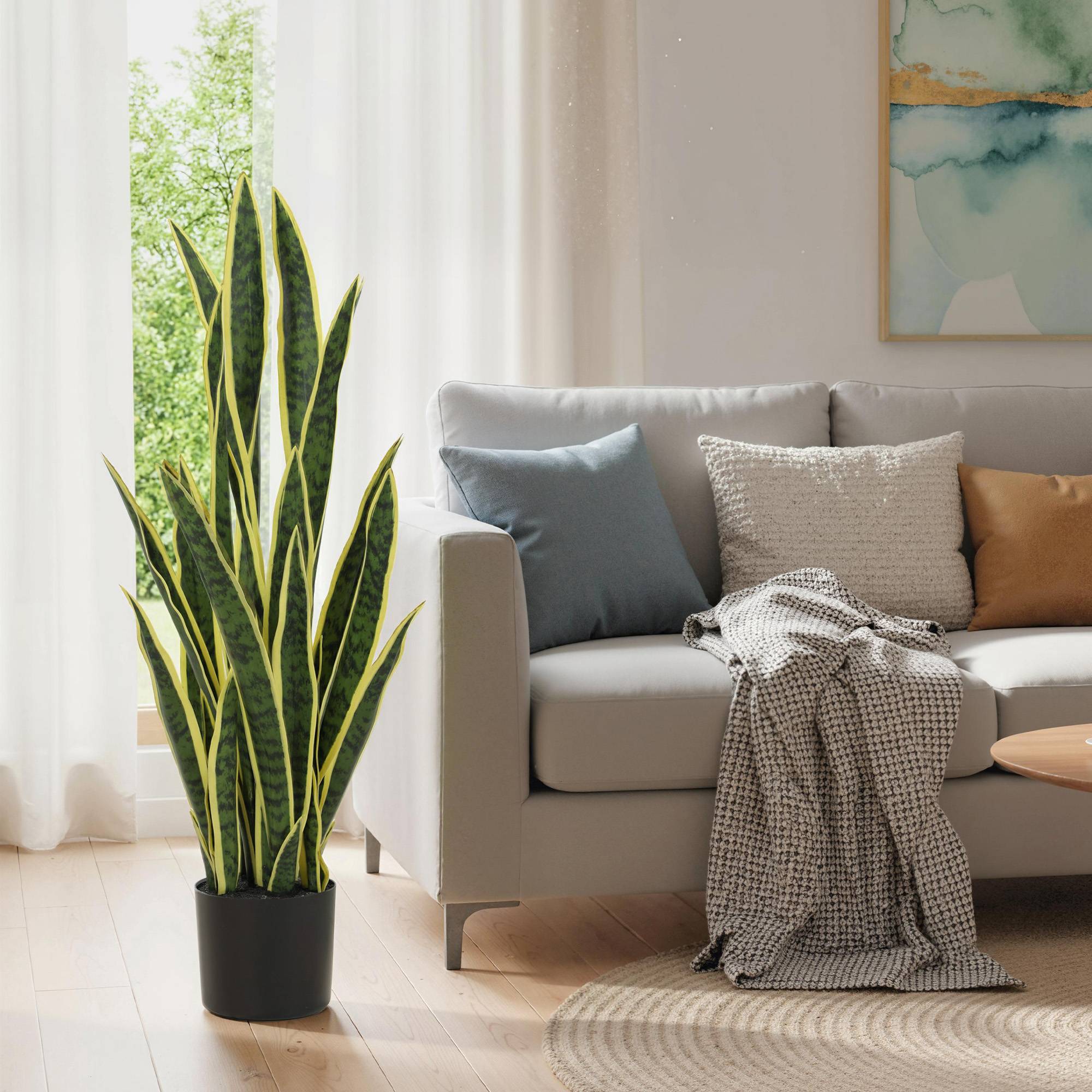 Sansevieria artificielle pot extérieur/intérieur, 21 feuilles modelables, Ø20x90cm - Image 4