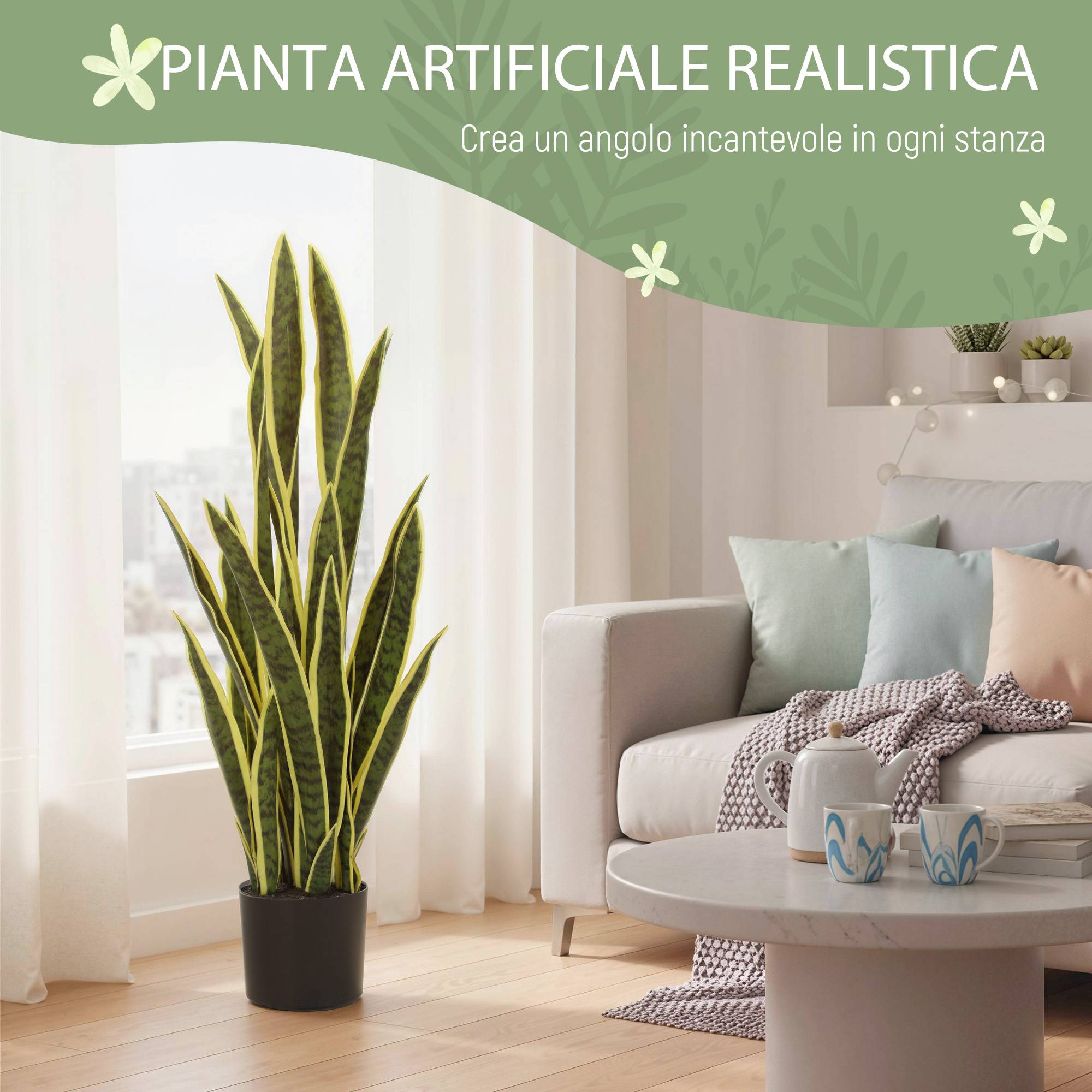 Sansevieria artificielle pot extérieur/intérieur, 21 feuilles modelables, Ø20x90cm - Image 6
