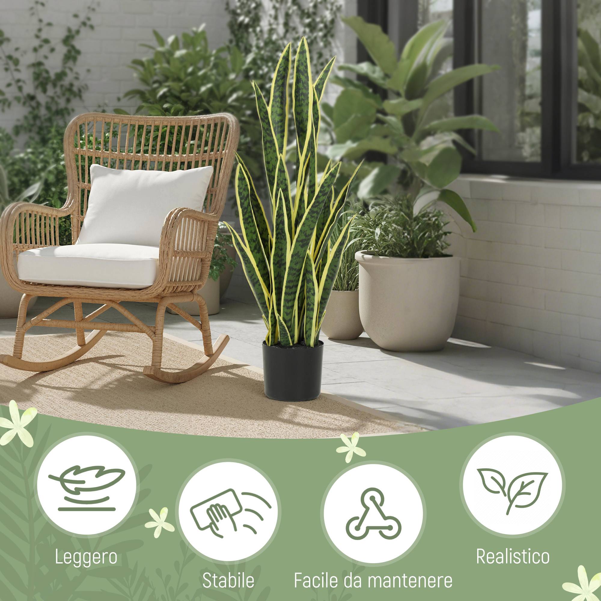 Sansevieria artificielle pot extérieur/intérieur, 21 feuilles modelables, Ø20x90cm - Image 7