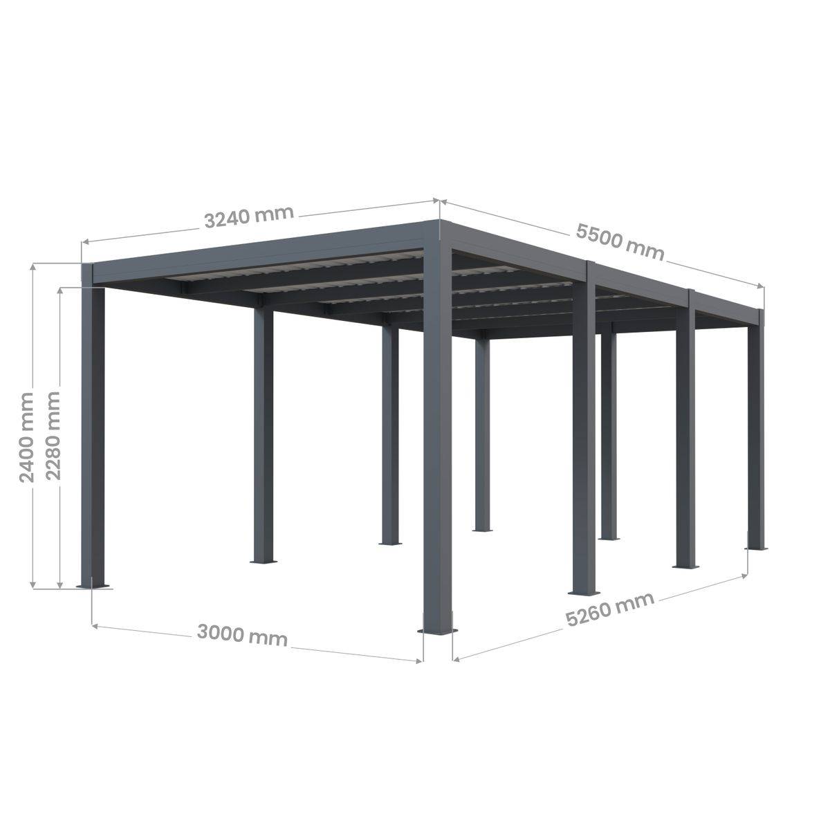 Direct Abris - Carport aluminium CARLTON 324 x 550 cm - 1 Voiture - 17,69m2 - Gris anthracite - Image 8