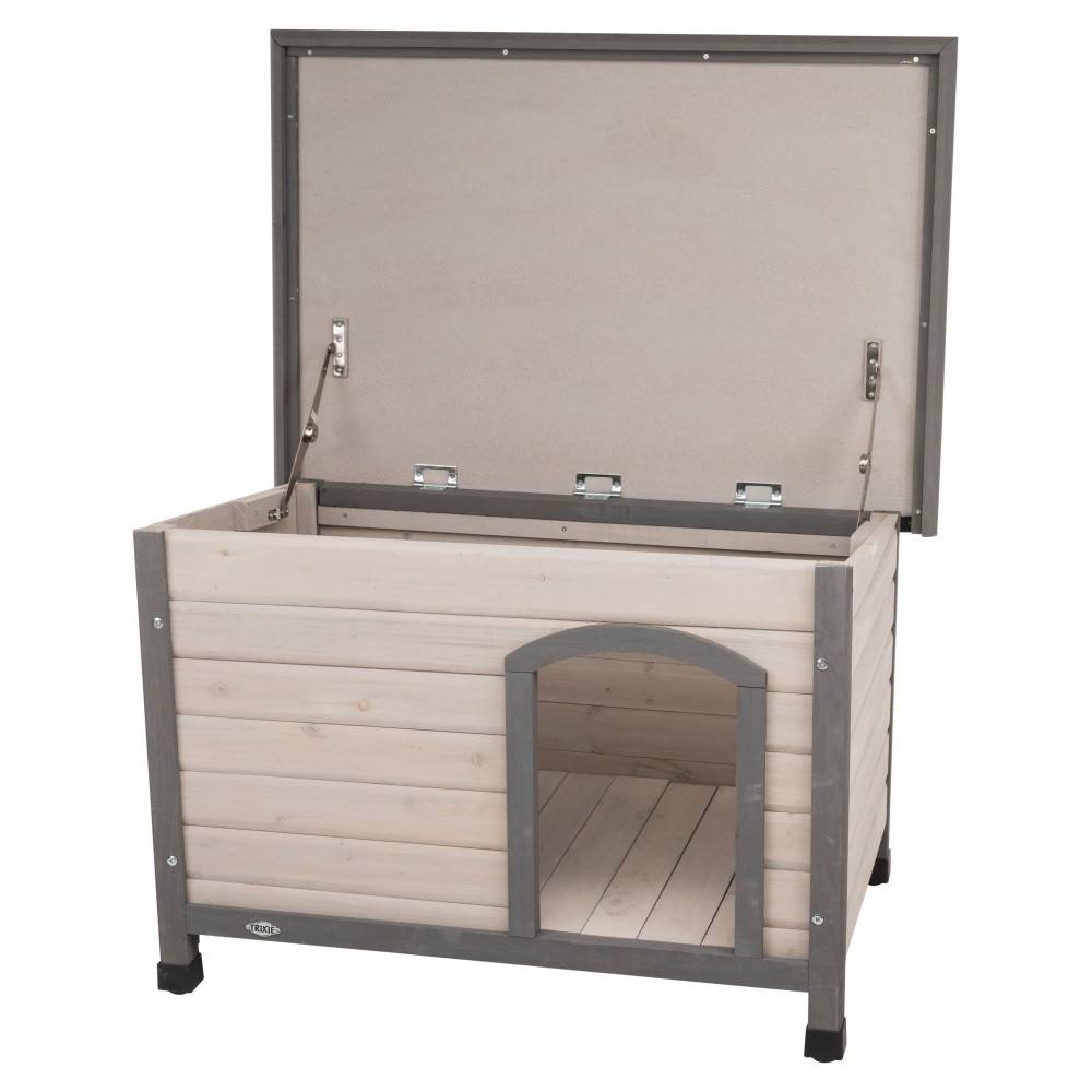 animallparadise - Niche en bois Classic toit plat S-M, 85 x 58 x 60 cm, grise pour chiens - Imagen 2