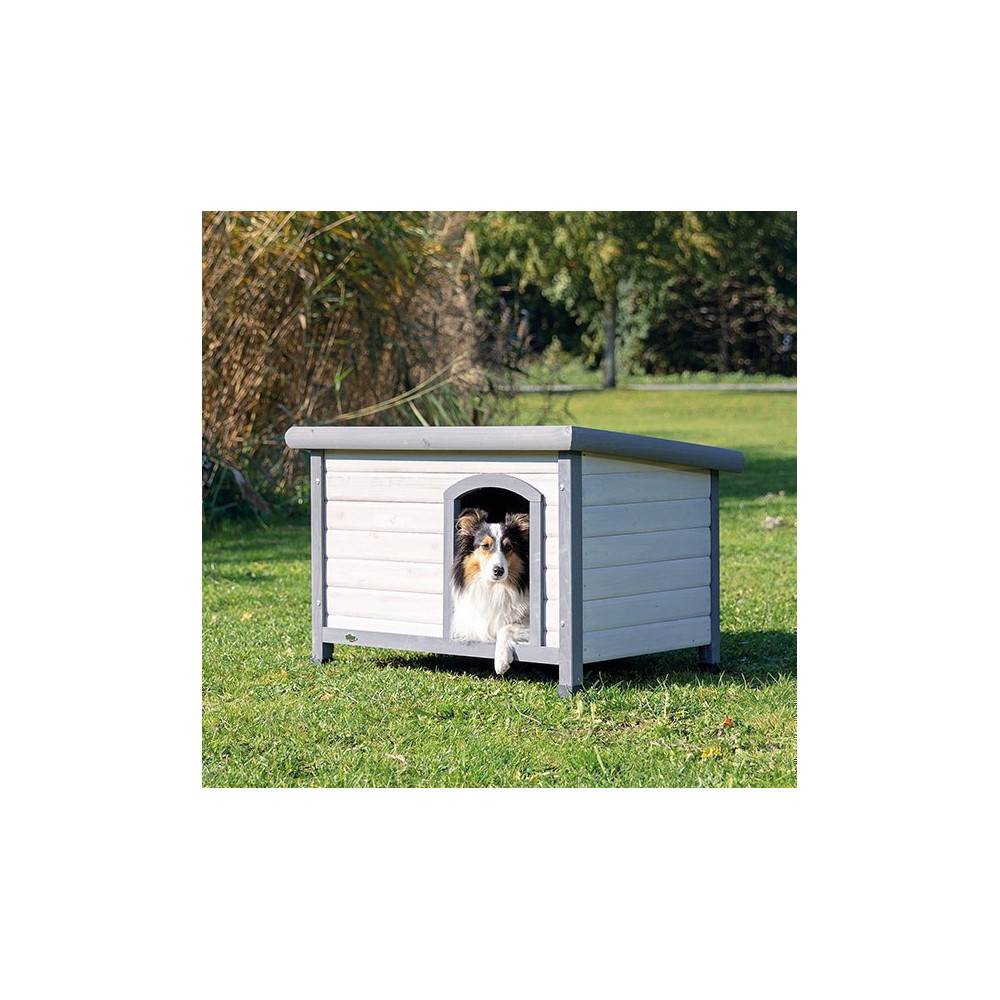 animallparadise - Niche en bois Classic toit plat S-M, 85 x 58 x 60 cm, grise pour chiens - Imagen 3