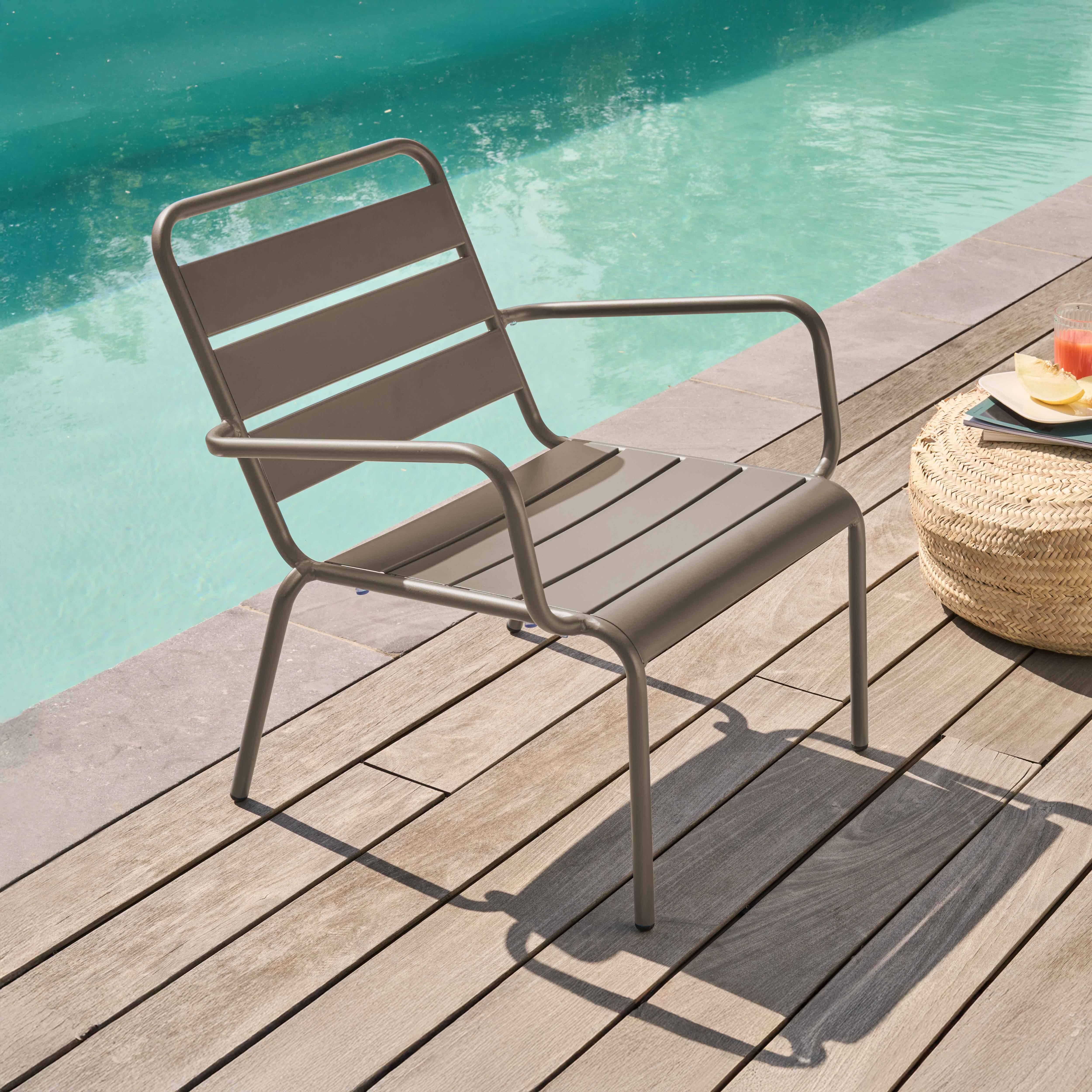Oviala - Fauteuil de jardin bas relax acier taupe Palavas - Oviala - Imagen 2