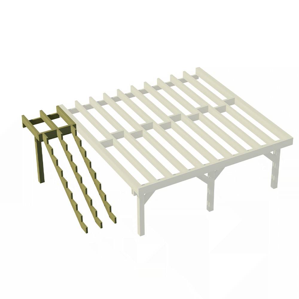 Decklinea - Plateforme Terrasse Bois Pilotis - Escalier 9 Marches - Solives + Poteaux - Sapin Traité Autoclave - Personnalisable