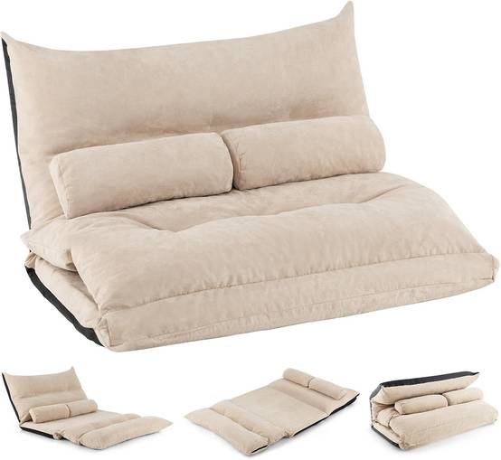 Canapé-lit Paresseux Pliable, Canapé Convertible avec Dossier Réglable à 42 Positions, pour Salon, Chambre, Balcon (Beige) - Image 1