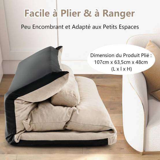 Canapé-lit Paresseux Pliable, Canapé Convertible avec Dossier Réglable à 42 Positions, pour Salon, Chambre, Balcon (Beige) - Image 7