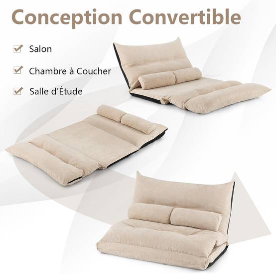 Canapé-lit Paresseux Pliable, Canapé Convertible avec Dossier Réglable à 42 Positions, pour Salon, Chambre, Balcon (Beige) - Image 5