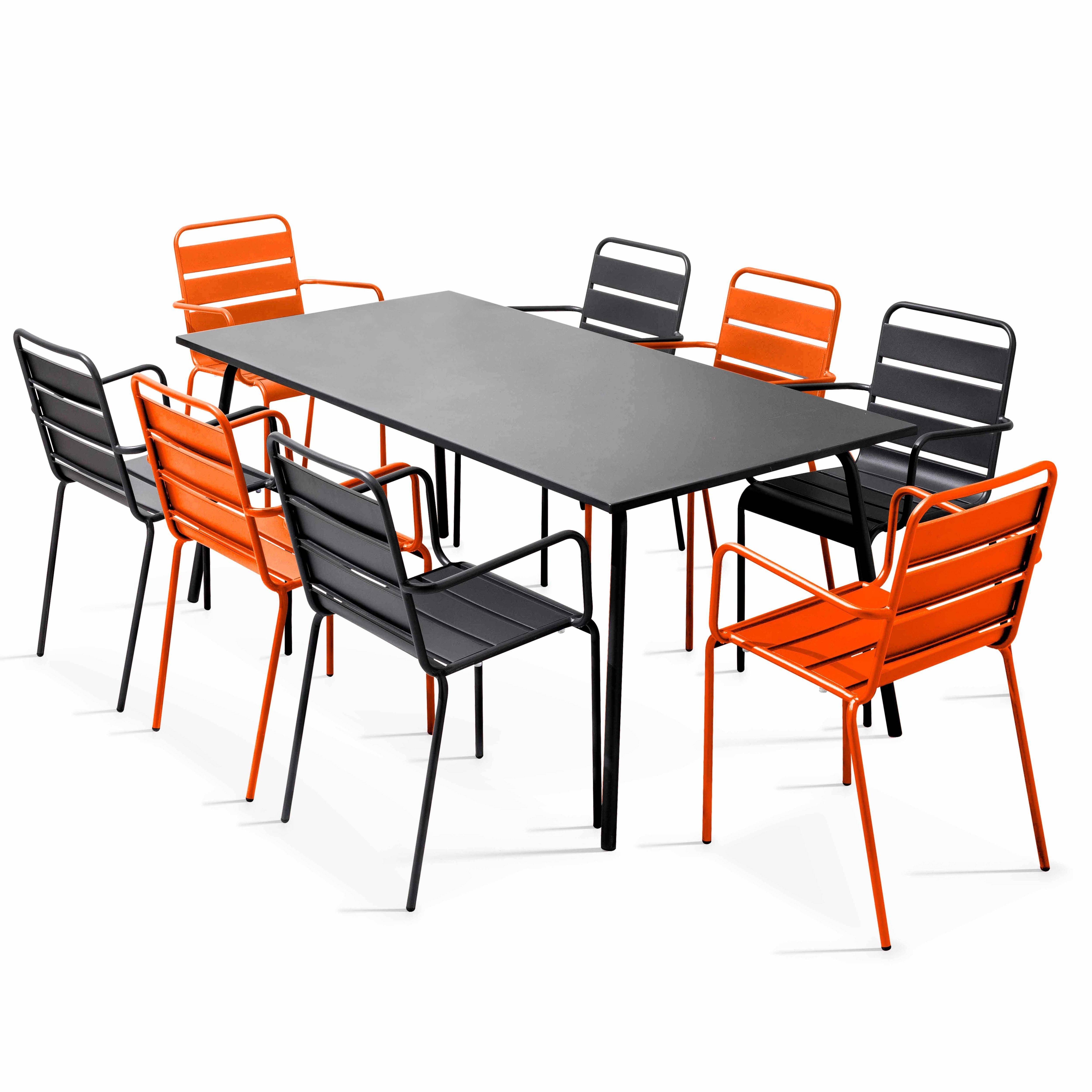 Oviala - Ensemble table de jardin et 8 fauteuils en métal orange et gris Palavas - Oviala - Imagen 1