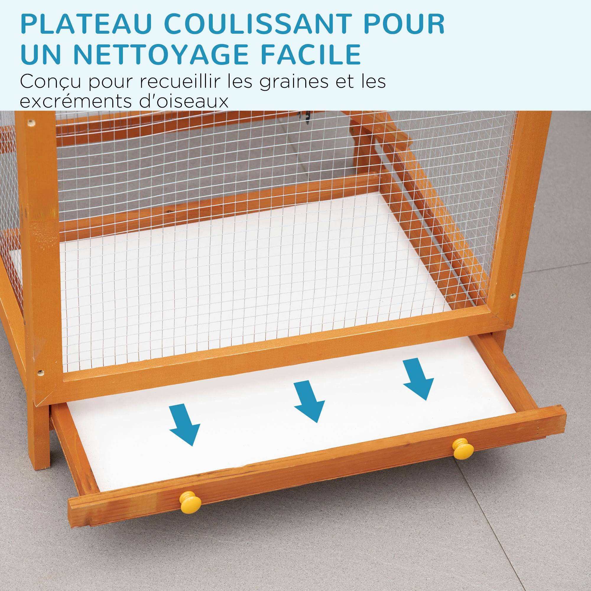 Pawhut - Volière cage à oiseaux - 2 portes tiroir déjection coulissant échelle toit bitumé - bois sapin pré-huilé - Imagen 4