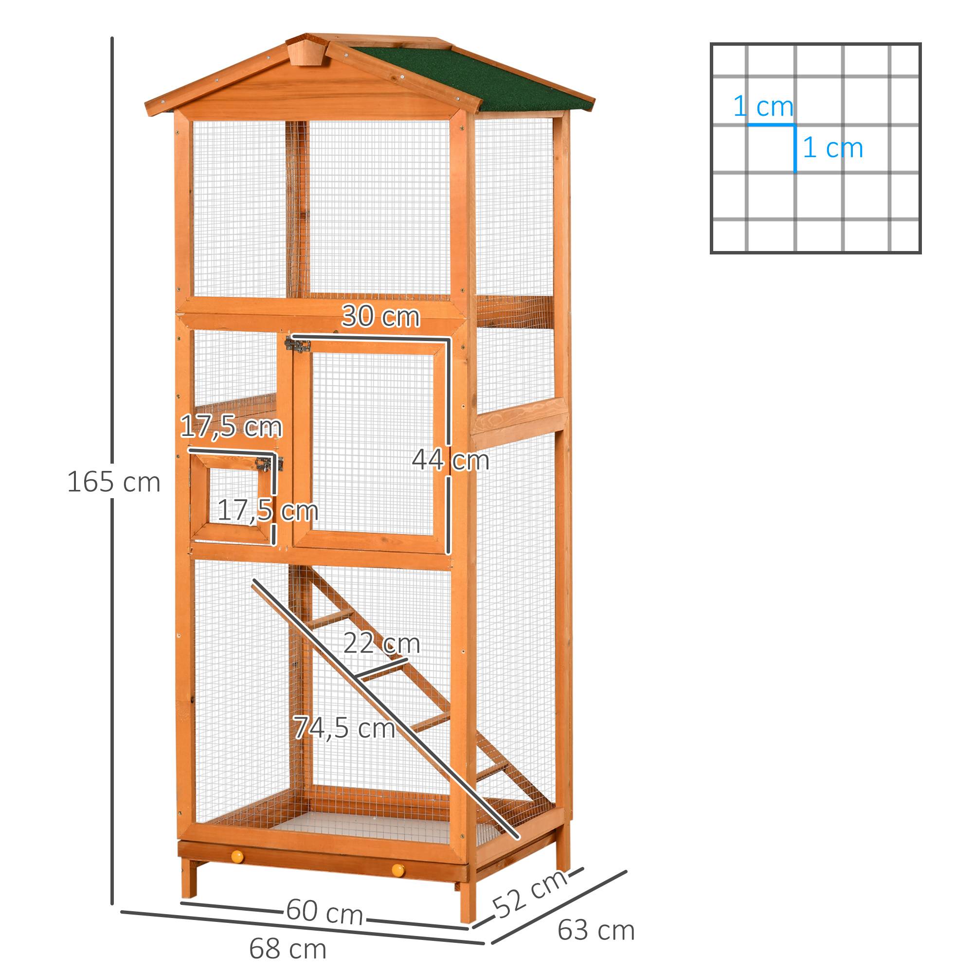 Pawhut - Volière cage à oiseaux - 2 portes tiroir déjection coulissant échelle toit bitumé - bois sapin pré-huilé - Imagen 3