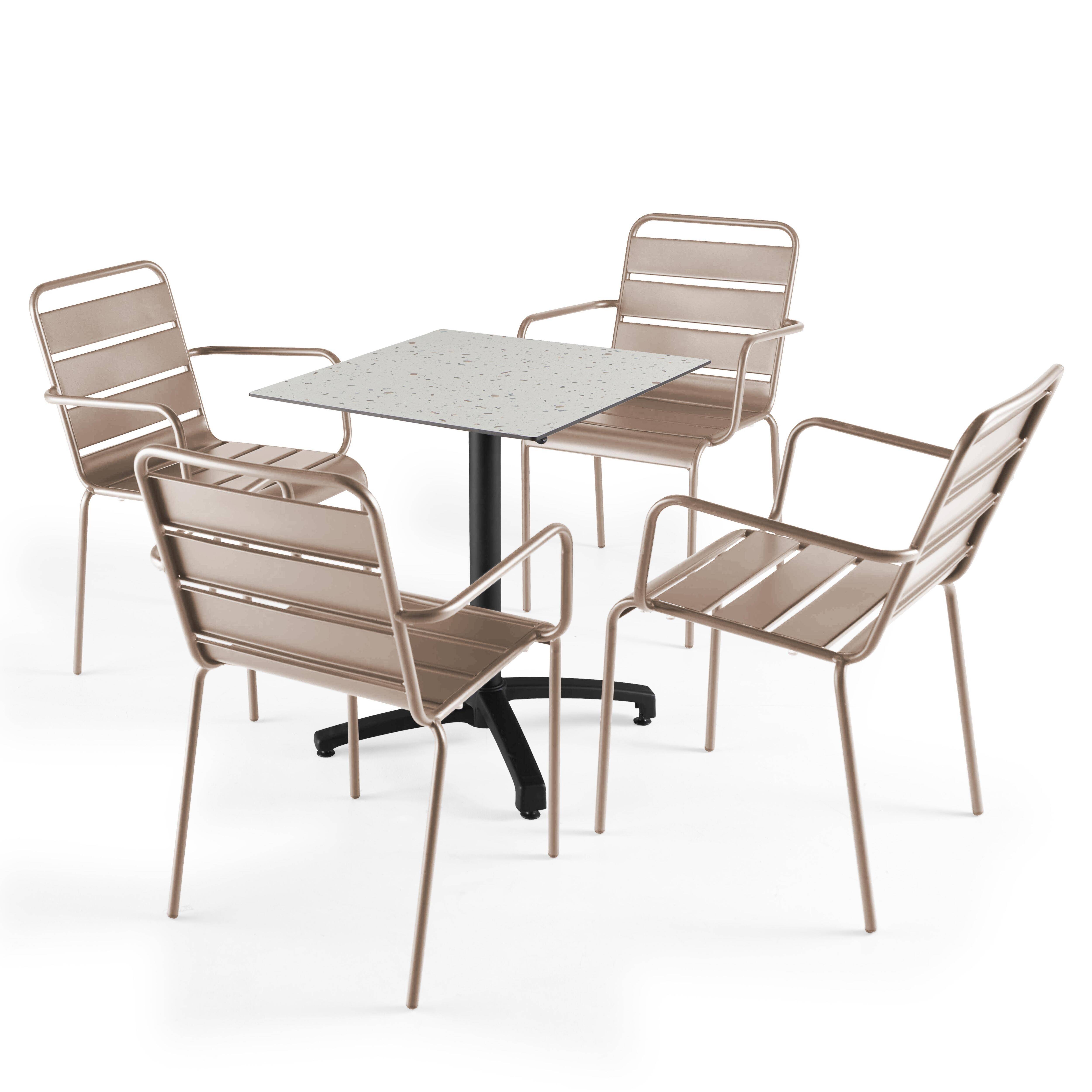 Oviala - Ensemble table de terrasse stratifié terrazzo et 4 fauteuils taupe - Oviala - Image 1