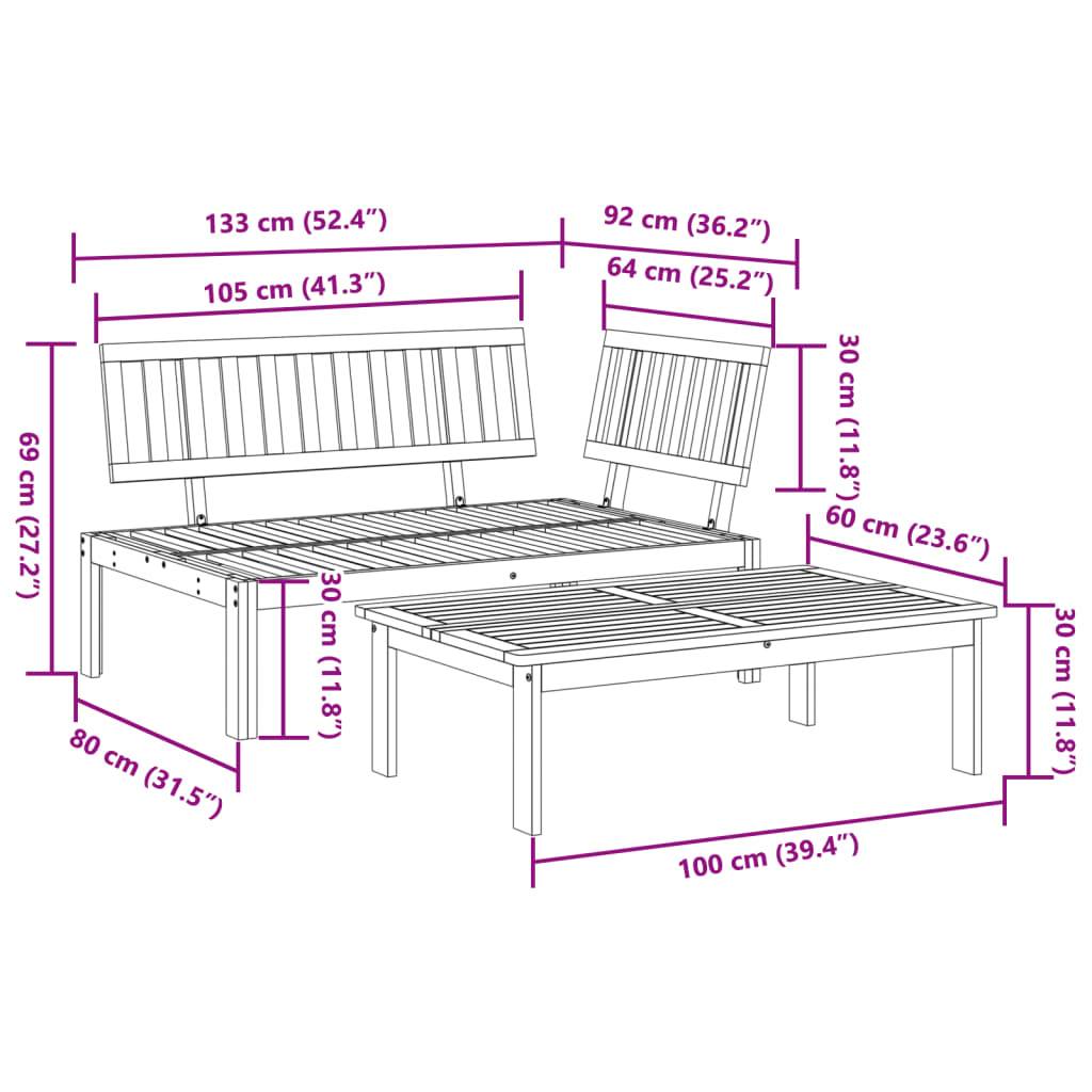 Salon de jardin palette 2 pcs | Mobilier d'extérieur bois massif d'acacia Maison Chic - Image 9