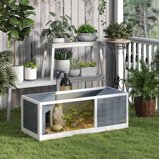 Enclos pour tortues bois de sapin gris 120 x 50 x 40 cm - PANGIVO - Image 3