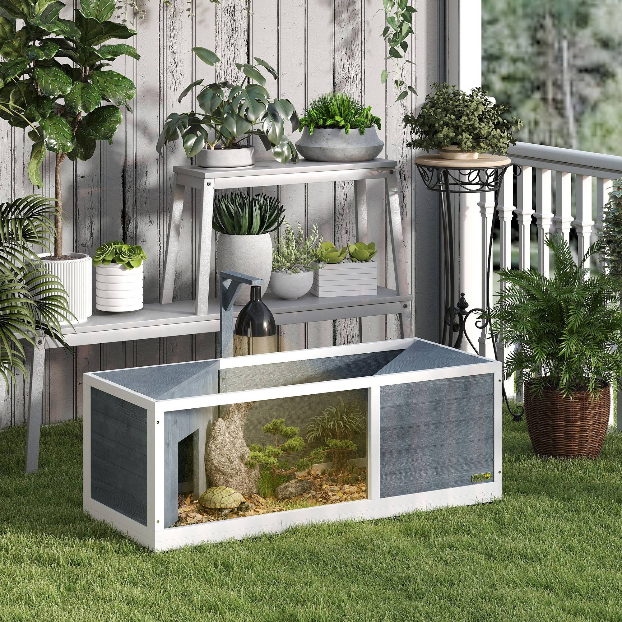 Enclos pour tortues bois de sapin gris 120 x 50 x 40 cm - PANGIVO - Image 3