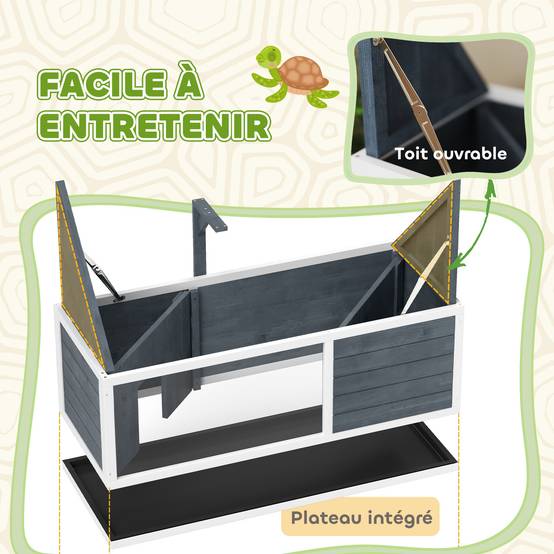 Enclos pour tortues bois de sapin gris 120 x 50 x 40 cm - PANGIVO - Image 8