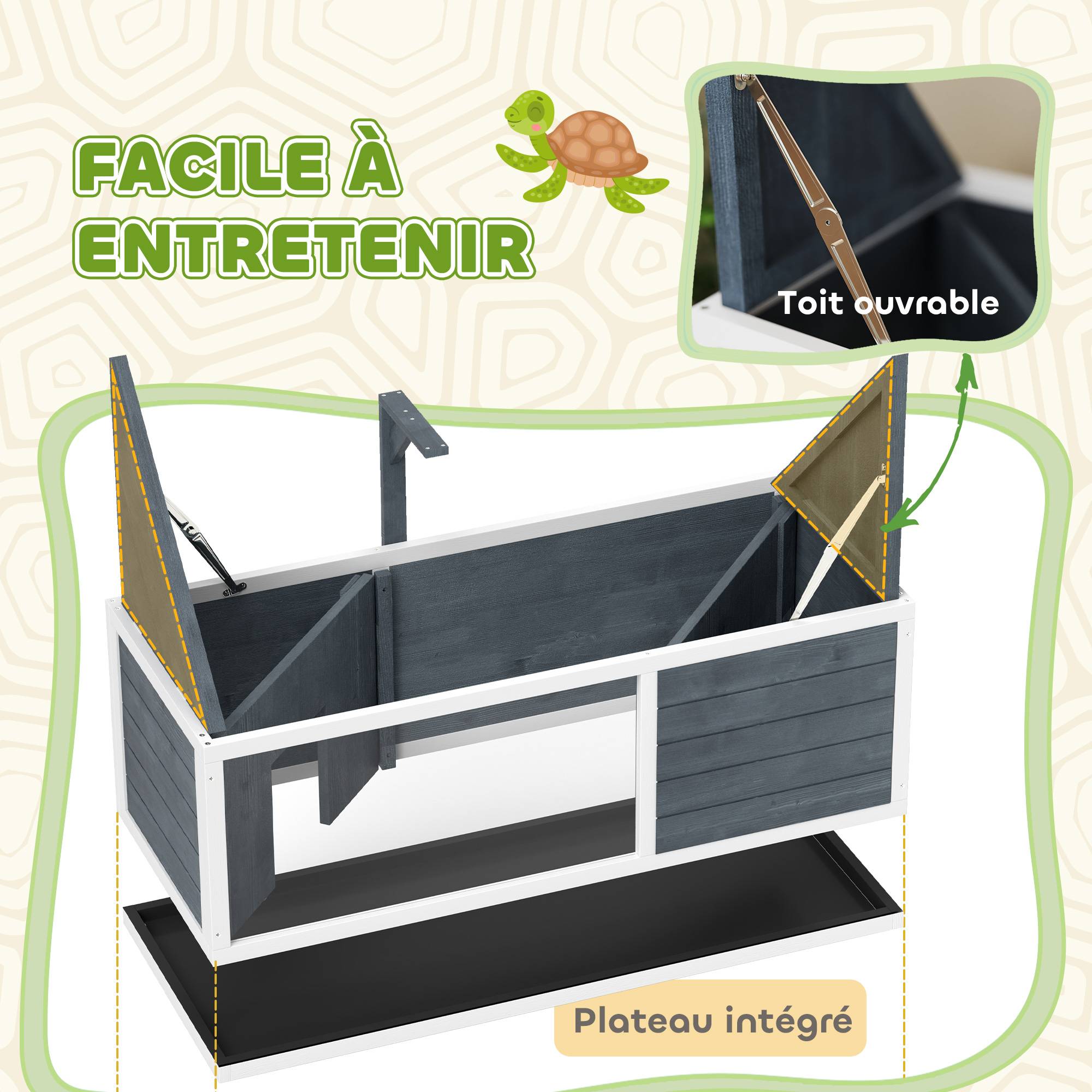 Enclos pour tortues bois de sapin gris 120 x 50 x 40 cm - PANGIVO - Image 8