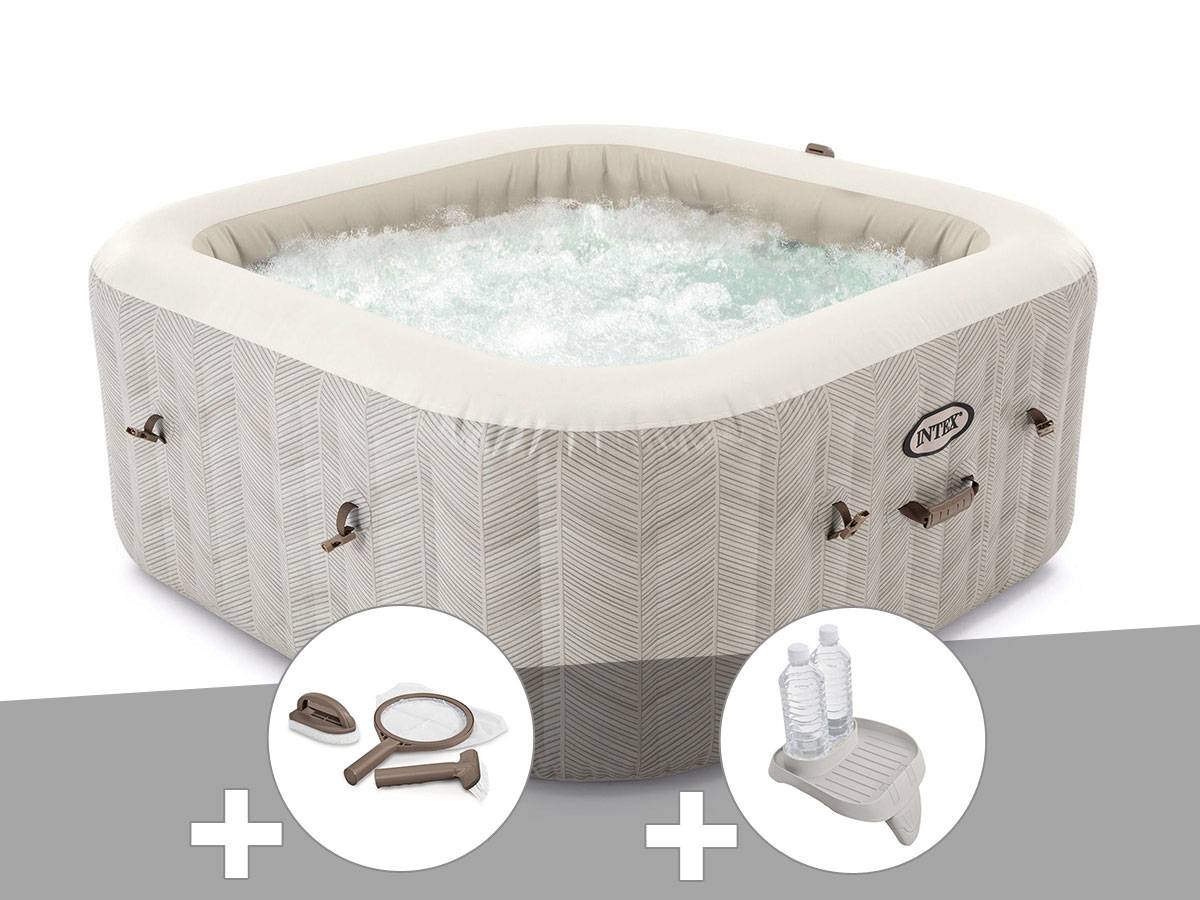 Kit spa gonflable Intex PureSpa Chevron carré Bulles 6 places + Kit d'entretien + Porte-verre