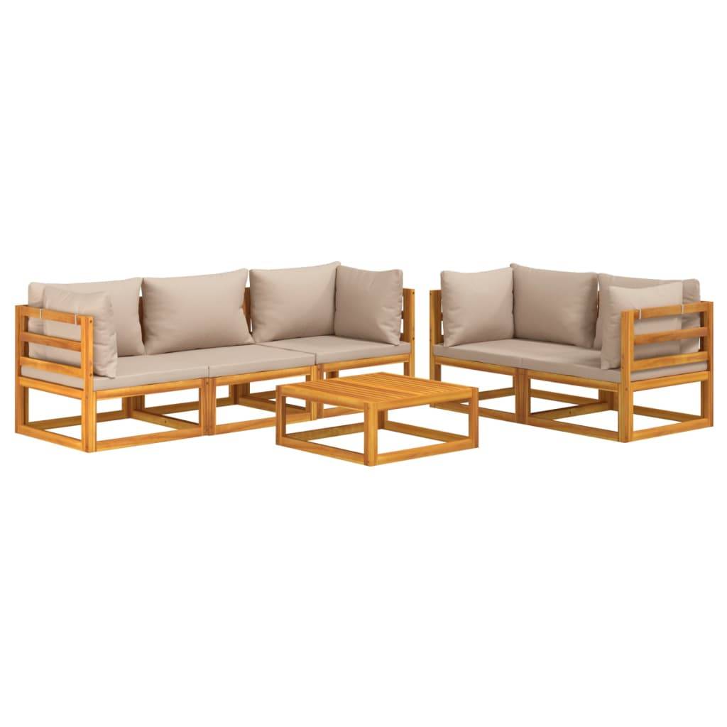 Helloshop26 - Salon de jardin meuble d'extérieur ensemble de mobilier 6 pièces avec coussins taupe bois massif - Imagen 1